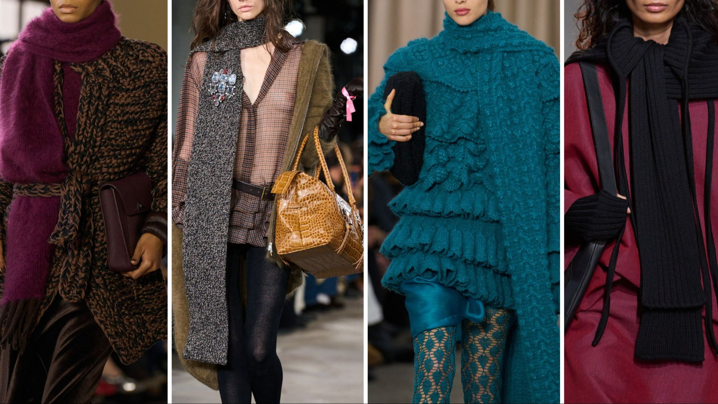 Da sinistra: Akris, 7 For All Mankind, J. Salinas, Niccolò Pasqualetti FW26 - Credits Launchmetrics.com/Spotlight
