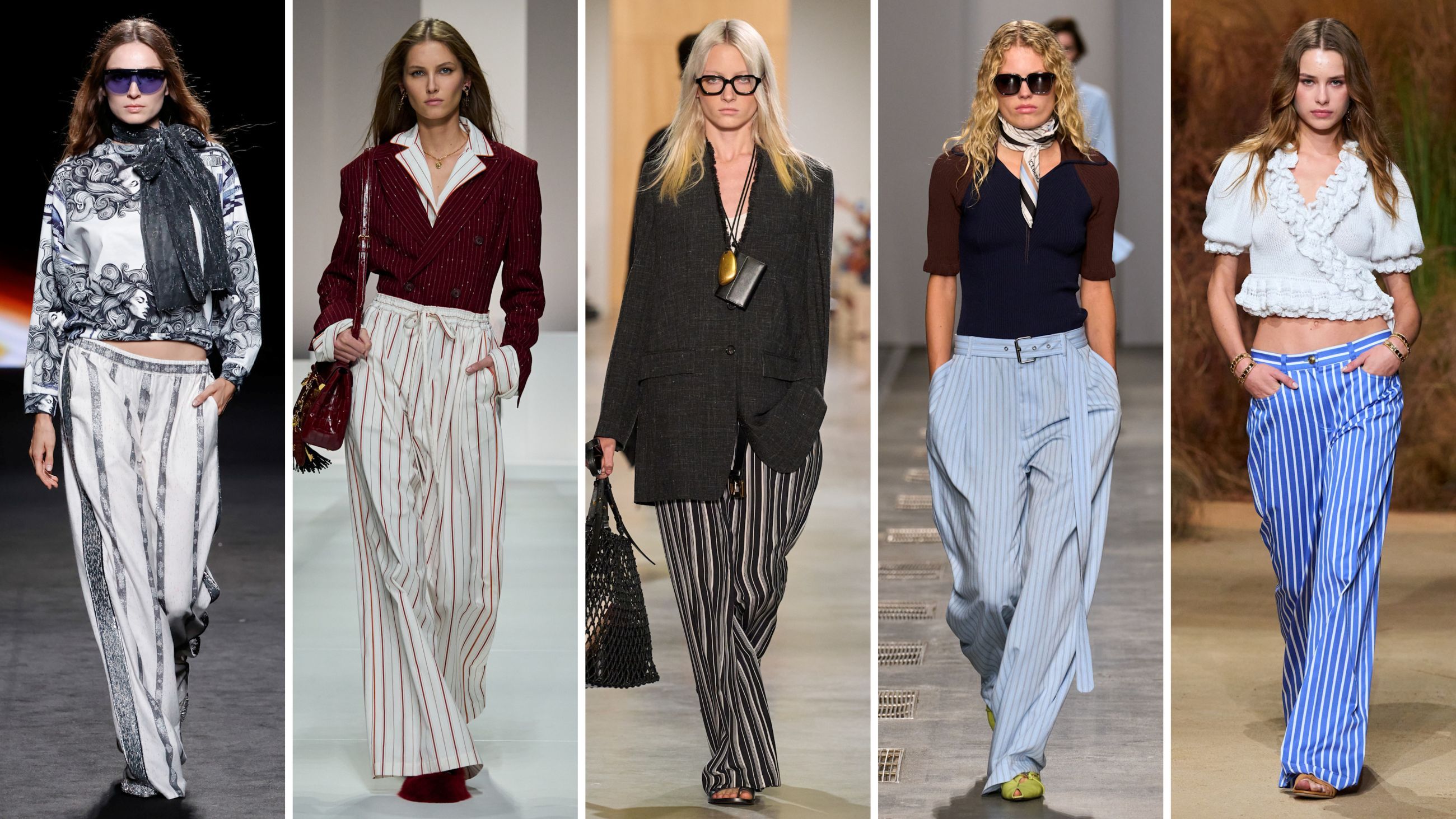 Da sinistra, mises in passerella nelle collezioni PE26 di Custo Barcelona, Dolce&Gabbana, Michael Kors, Iceberg e Laura Biagiotti - Credits: Launcmetrics.com/Spotlight