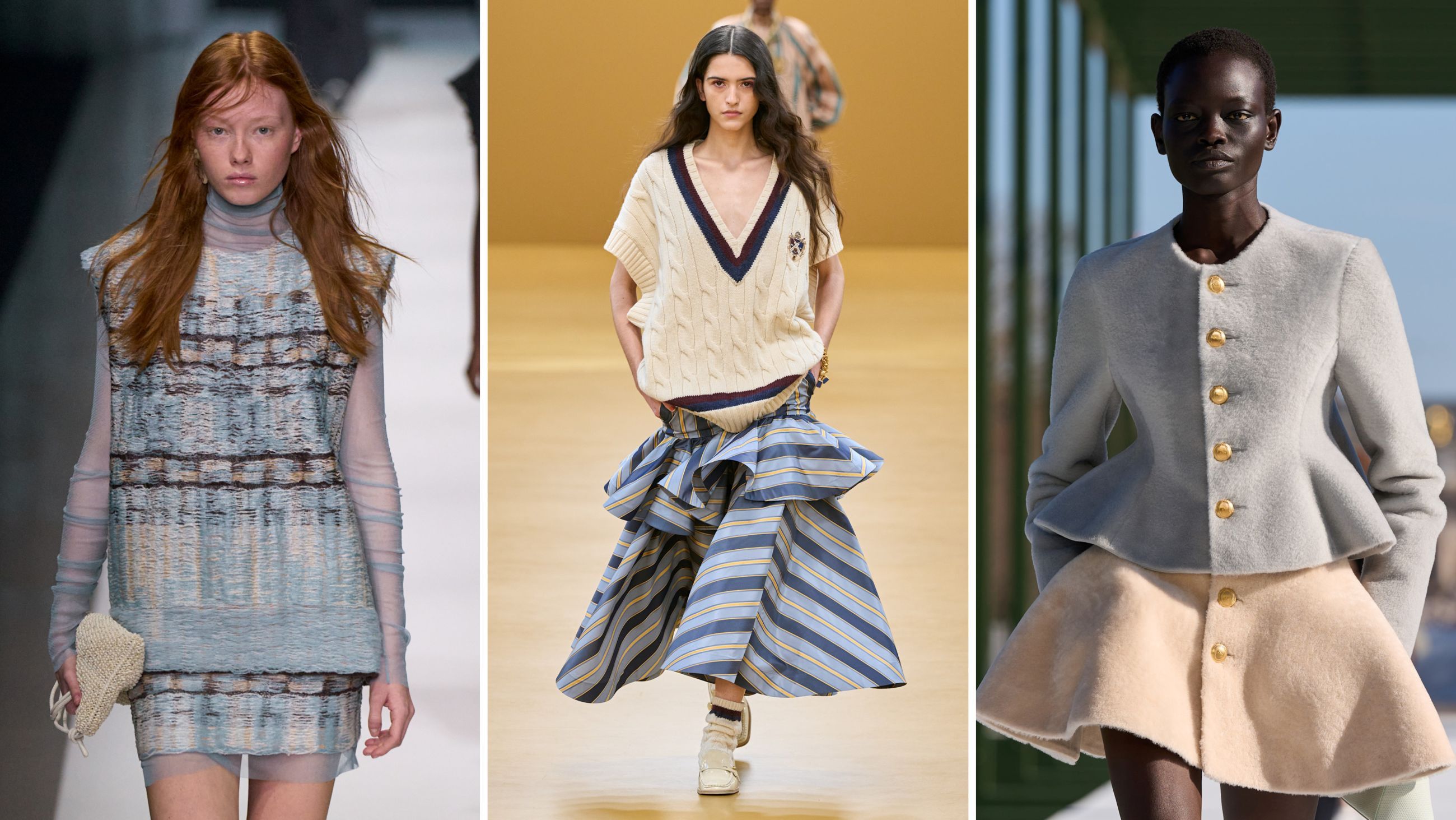 Dalle passerelle FW26: da sinistra Anteprima; Zimmermann; Christian Dior - Credits: Launchmetrics.com/Spotlight 