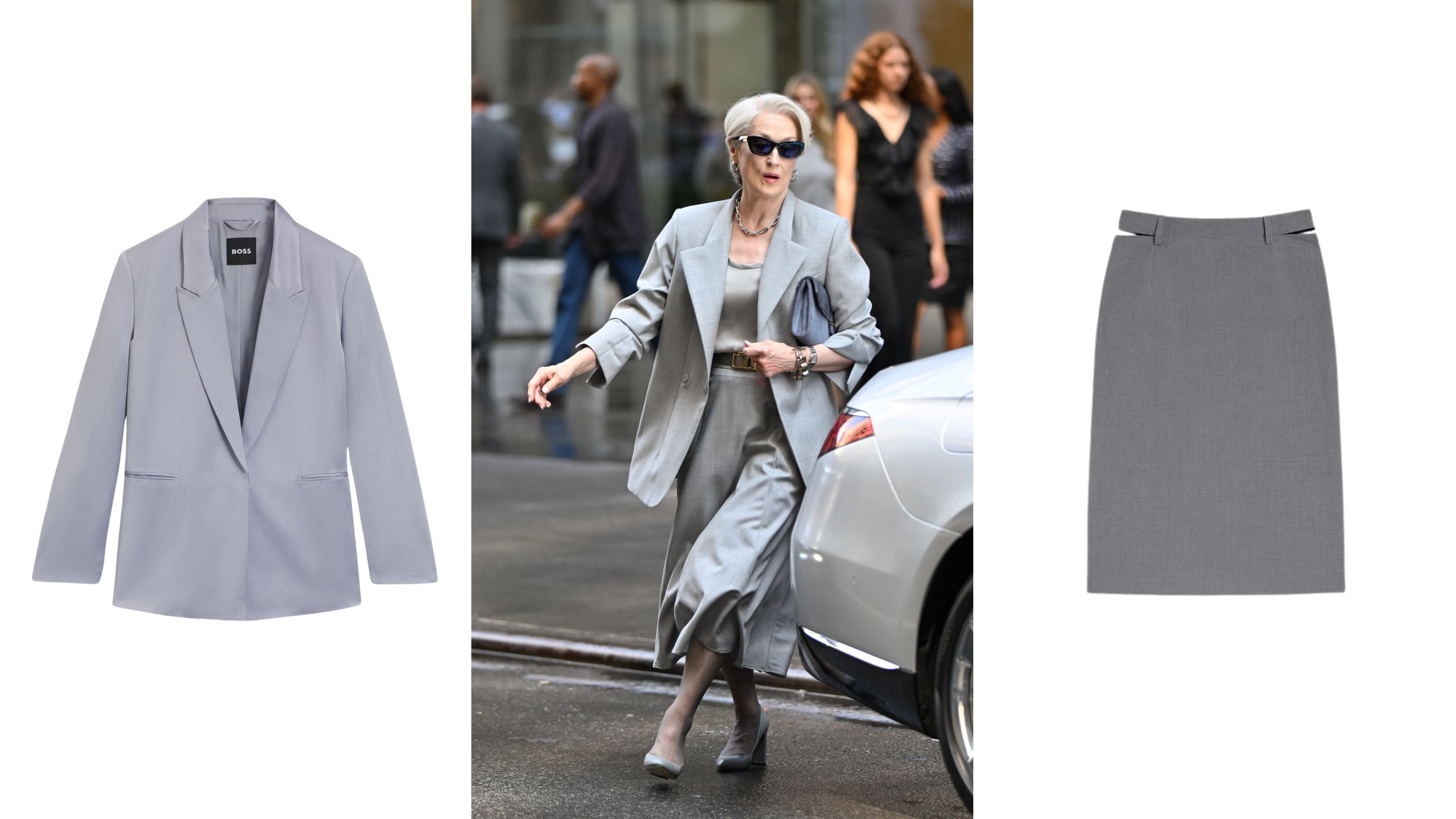 Da sinistra: giacca monopetto, Boss; gonna a sigaretta, Jil Sander - Credits: www.hugoboss.com; www.jilsander.com