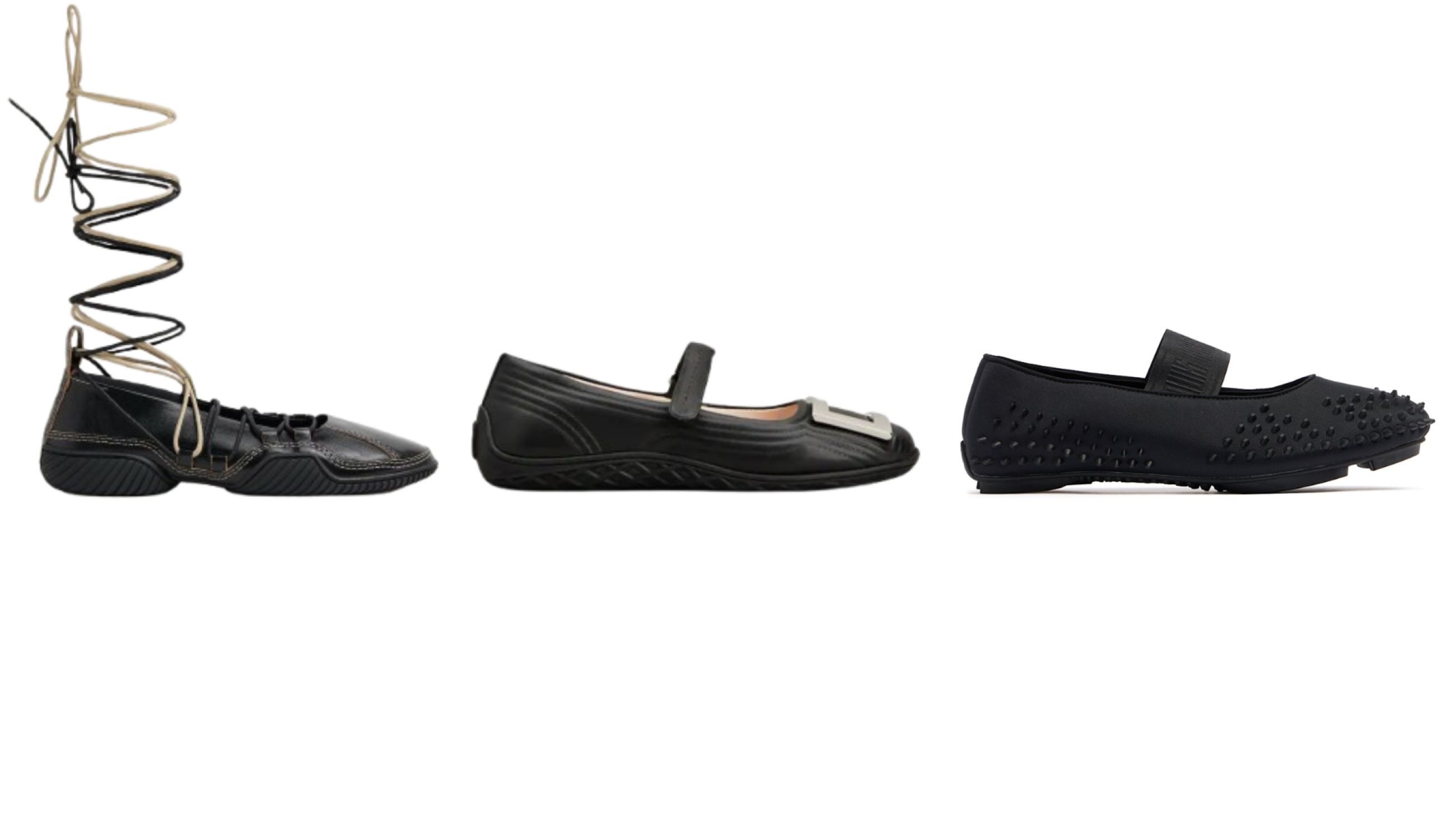 Da sinistra: Sneakers Ballerina Miista; Sneakers Ballerina Roger Vivier; Sneakers Ballerina Puma - Credits Press Office