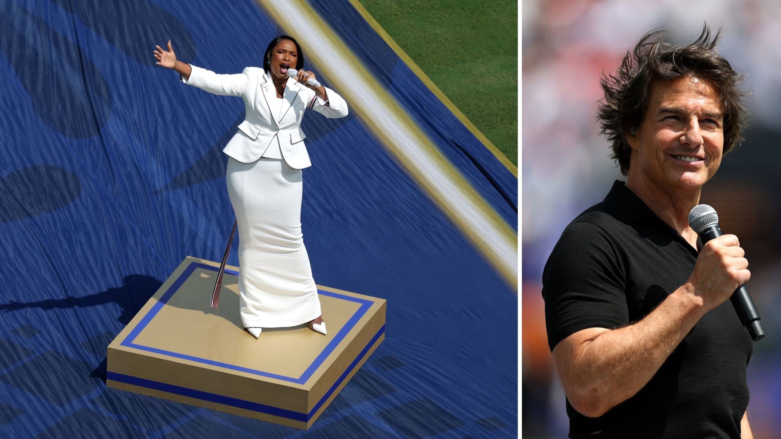 Jennifer Hudson performs the U.S. national anthem before the FIFA World Cup 2026 Final match between Spain and Argentina at New York New Jersey Stadium on July 19, 2026 in East Rutherford, New Jersey; Tom Cruise speaks before the FIFA World Cup 2026 Final match between Spain and Argentina at New York New Jersey Stadium on July 19, 2026 in East Rutherford, New Jersey - Credits: Getty Images