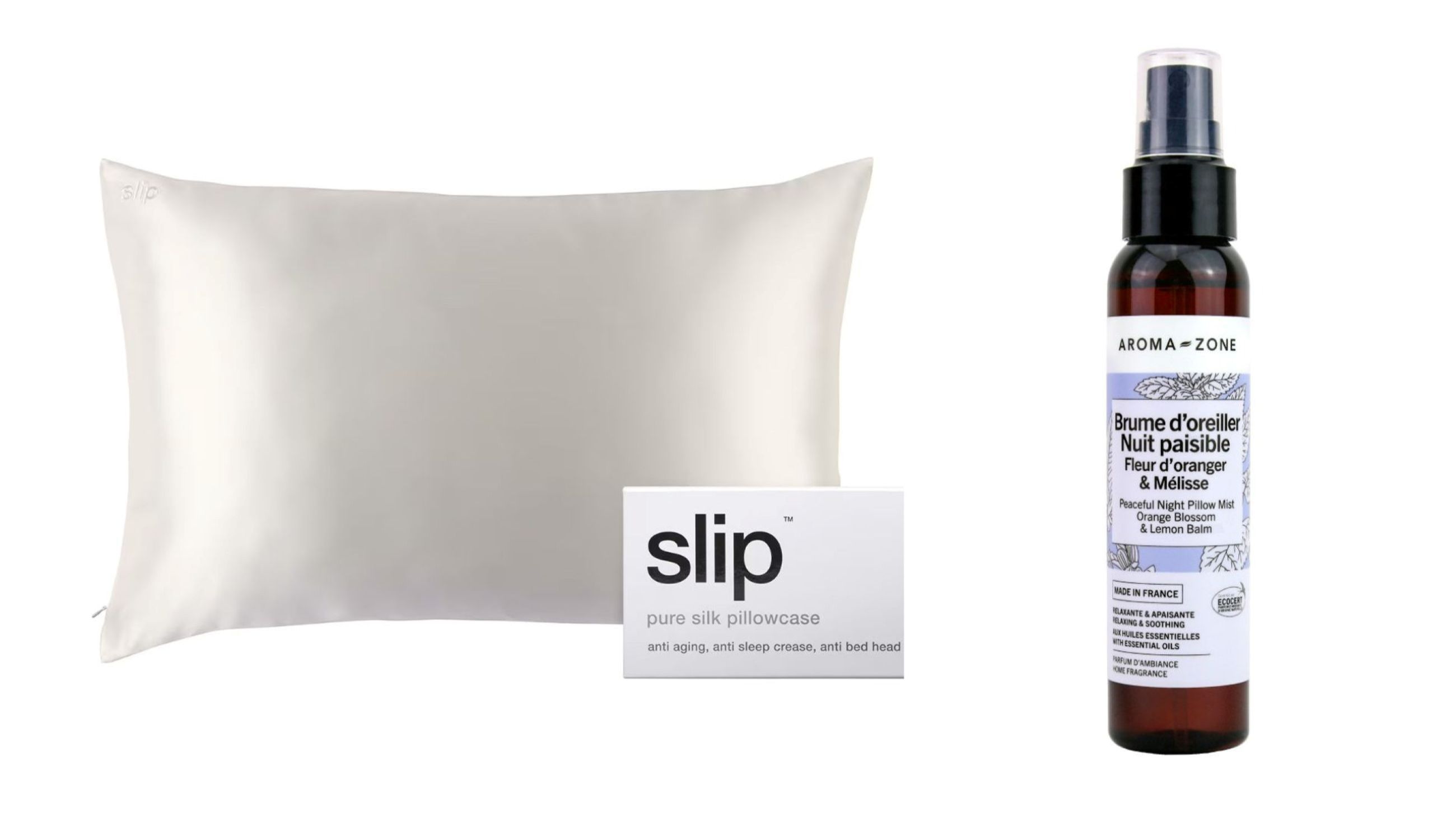 Slip Silk, Pure Silk Pillow Case - Aroma-Zone, Spray per cuscino Notte Serena Fiore d'arancio e Melissa - Courtesy Press Office