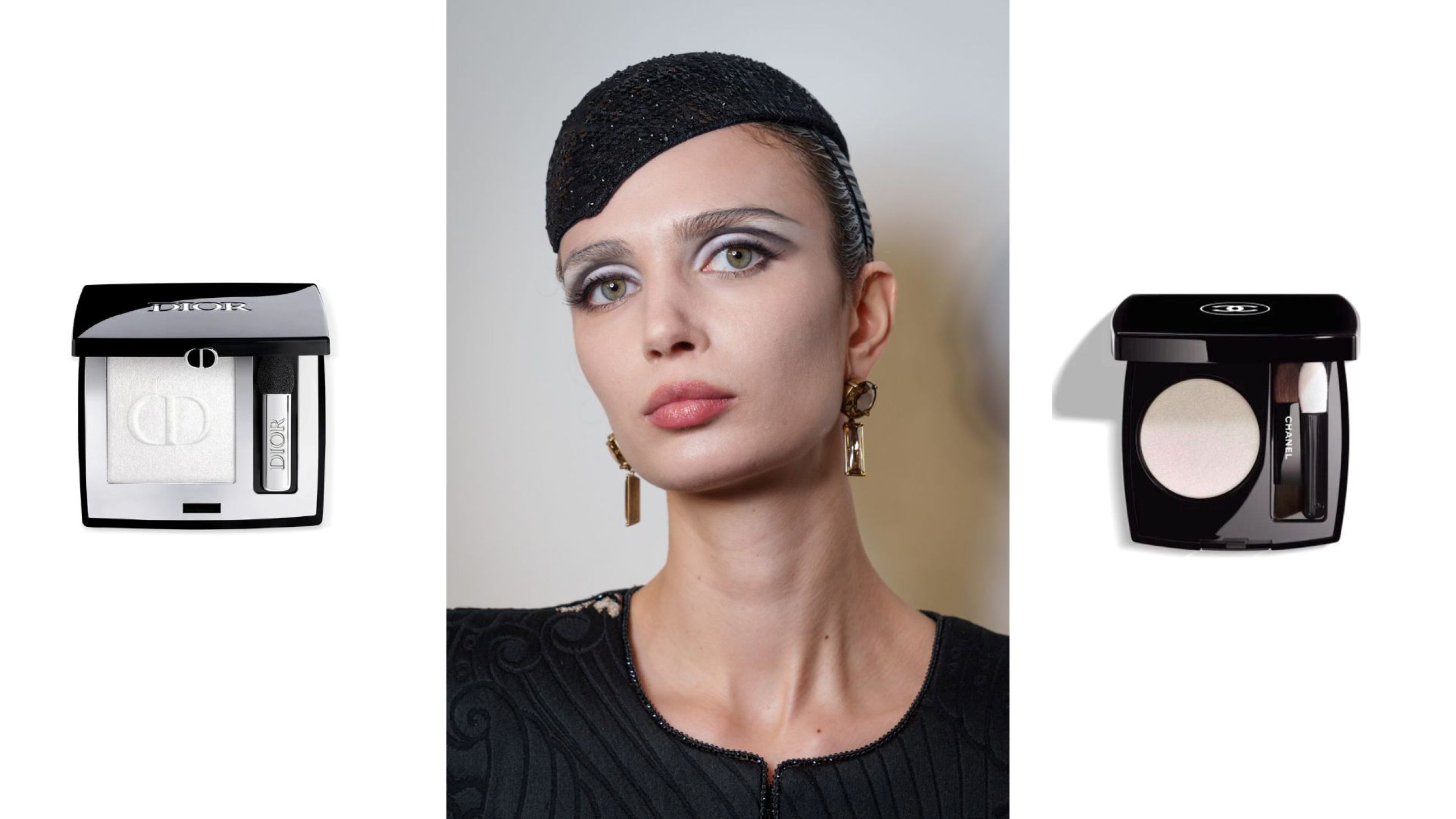 Dior, Diorshow Mono Couleur Pearl Star; Armani Privé FW25; Chanel, Ombre Essentielle Top Coat Blanc Perle - Credits Launchmetrics.com/Spotlight