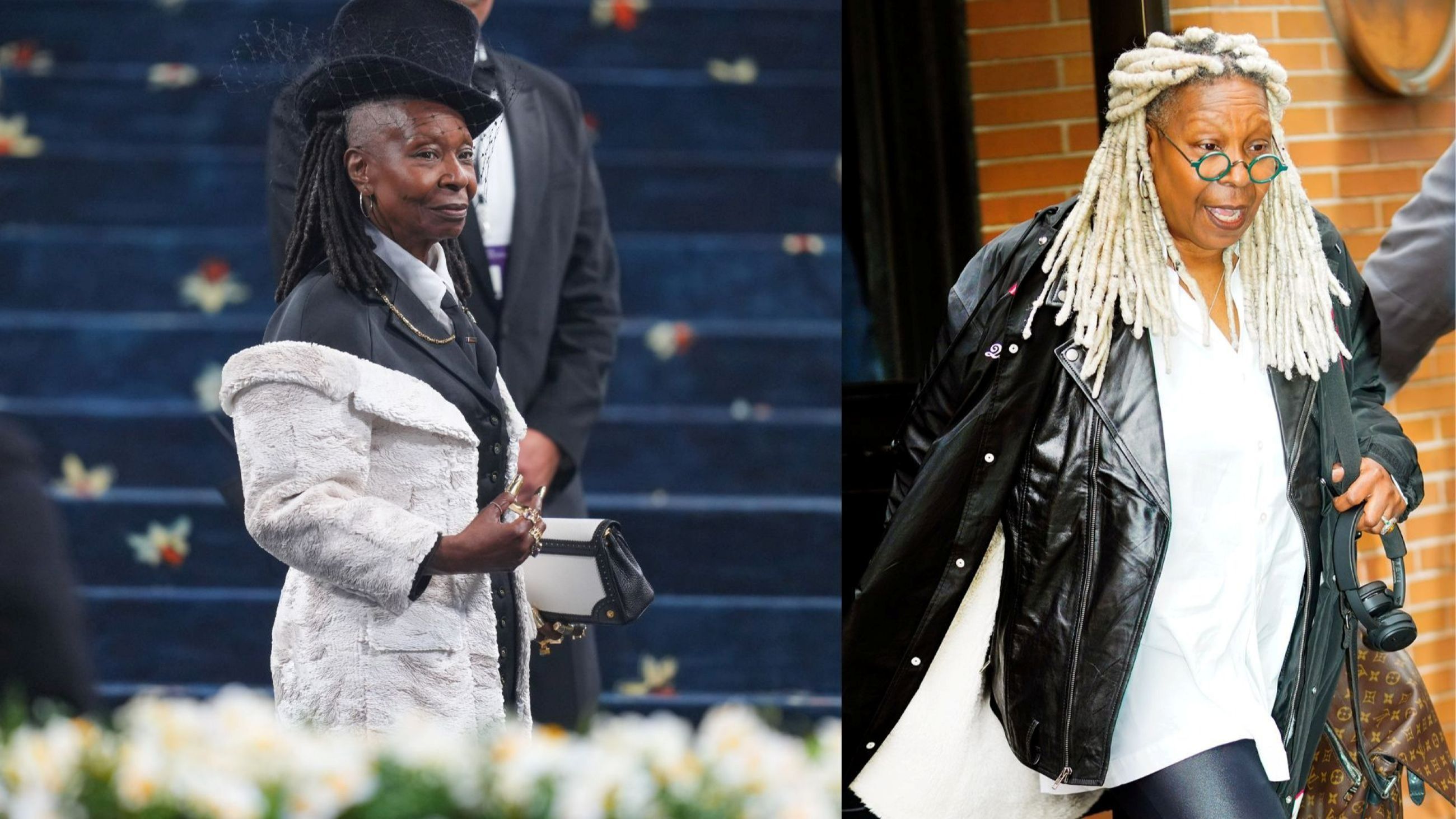 Whoopi Goldberg al Met Gala 2025; Whoopi Goldberg al programma televisivo The View, 2020 - Credits Getty Images