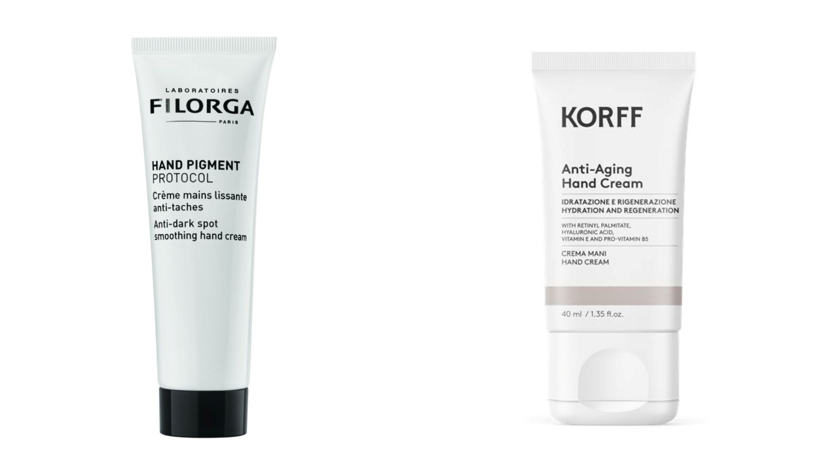 Filorga, Hand Pigment Protocol; Korff, Anti-ageing Hand Cream - Credits: Courtesy Press Office