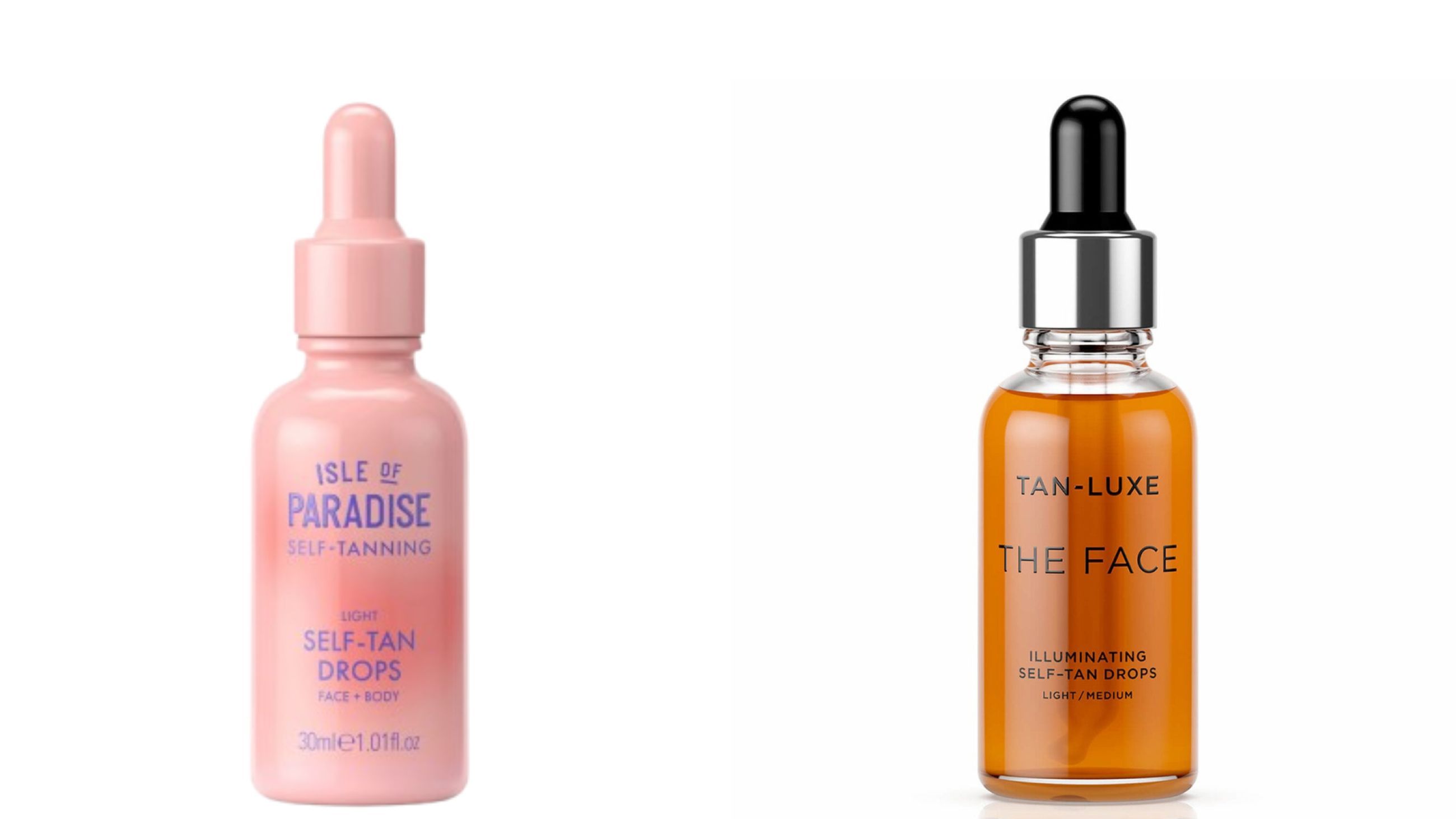 Da sinistra: Isle of Paradise, Self Tanning Drops; Tan Luxe, The Face - Courtesy Press Office