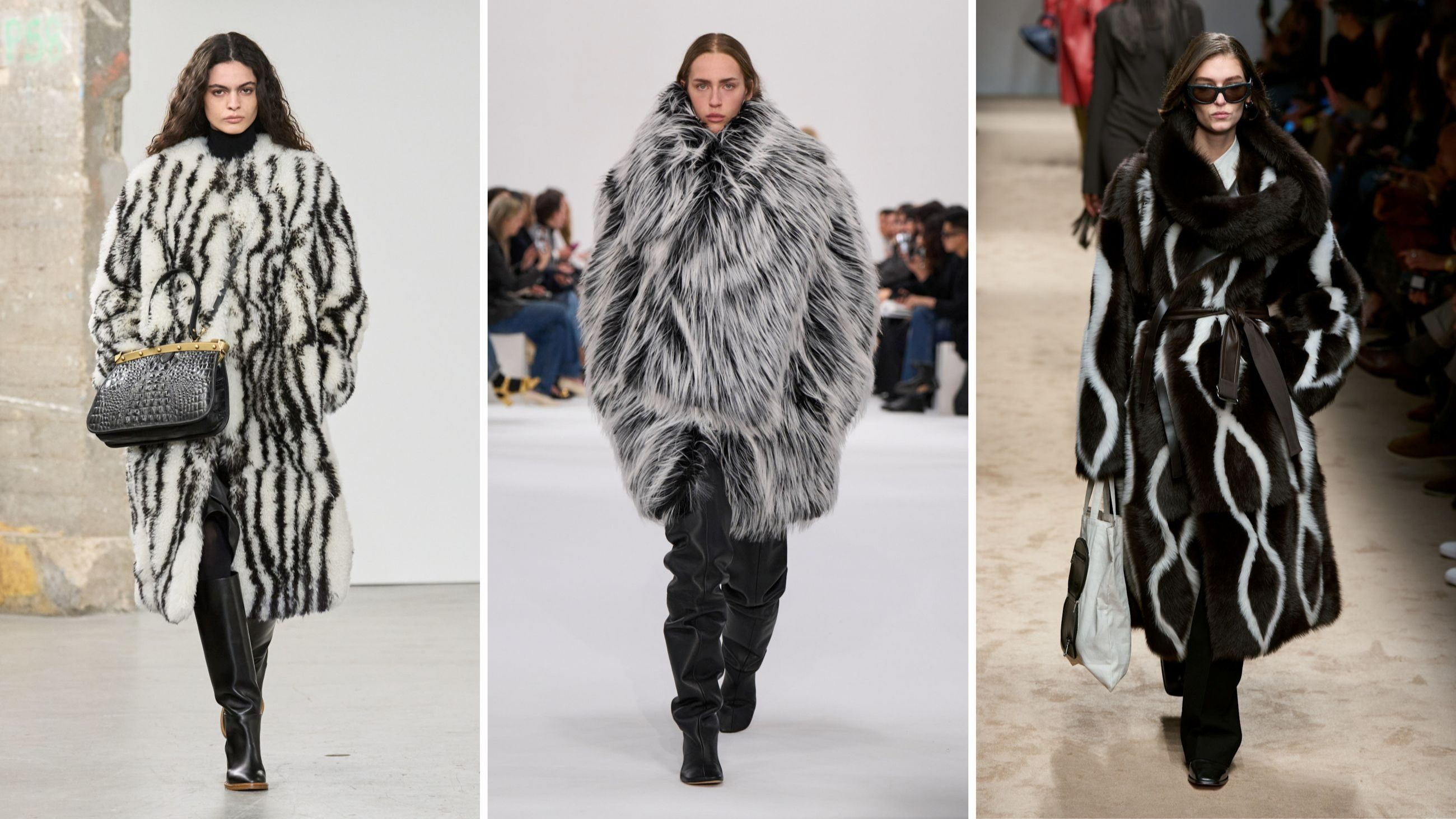 Da sinistra look dalle sfilate FW2526 di Gabriela Hearst, Sportmax e Tod’s - Credits: Launchmetrics.com/Spotlight