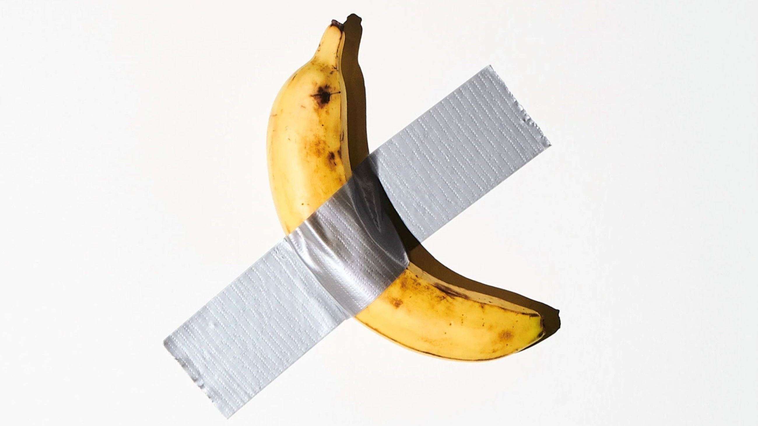 Maurizio Cattelan, Comedian, 2019. Banana and duct tape, 7 7/8 × 7 7/8 × 1 15/16 in. (20 × 20 × 4.9 cm), edition 3/3. Solomon R. Guggenheim Museum, New York, Anonymous promised gift T16.2020. © Maurizio Cattelan - Photo: Courtesy of the artist and Perrotin