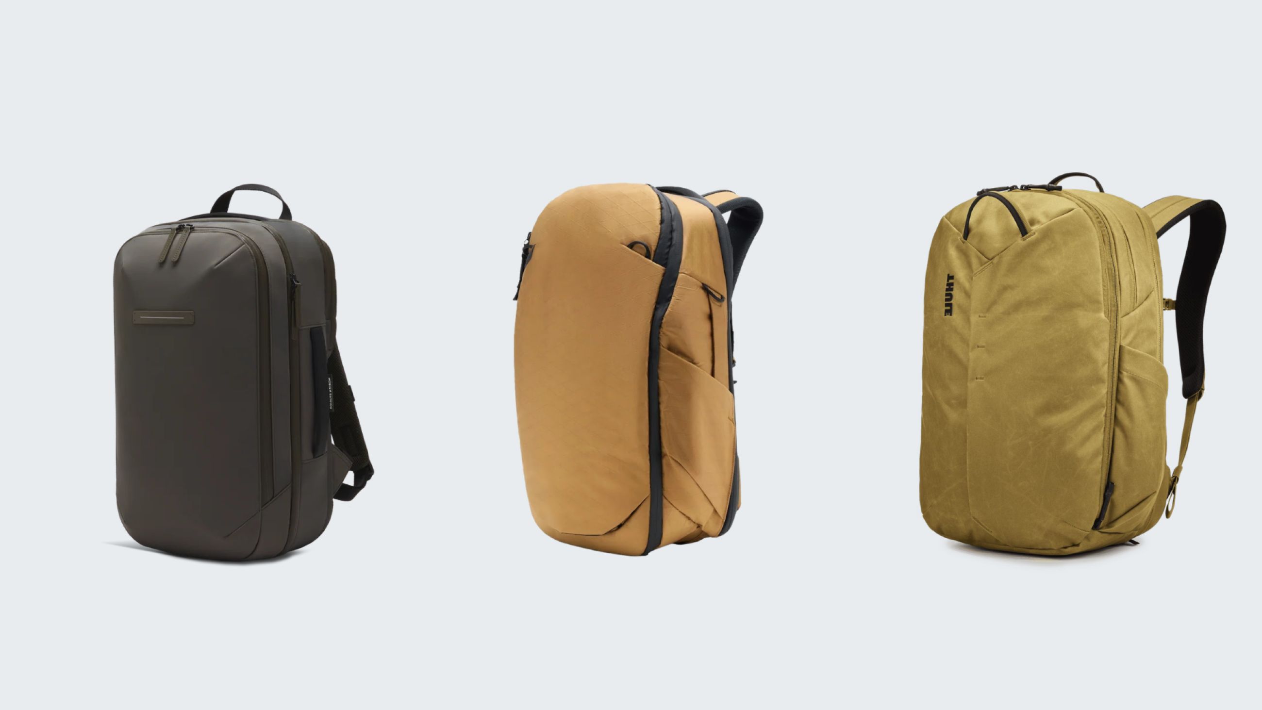 Da sinistra: Horizn Studios Gion Backpack Travel 30L; Peak Design Travel Backpack 30L; Thule Aion 28L - Courtesy Press Office  