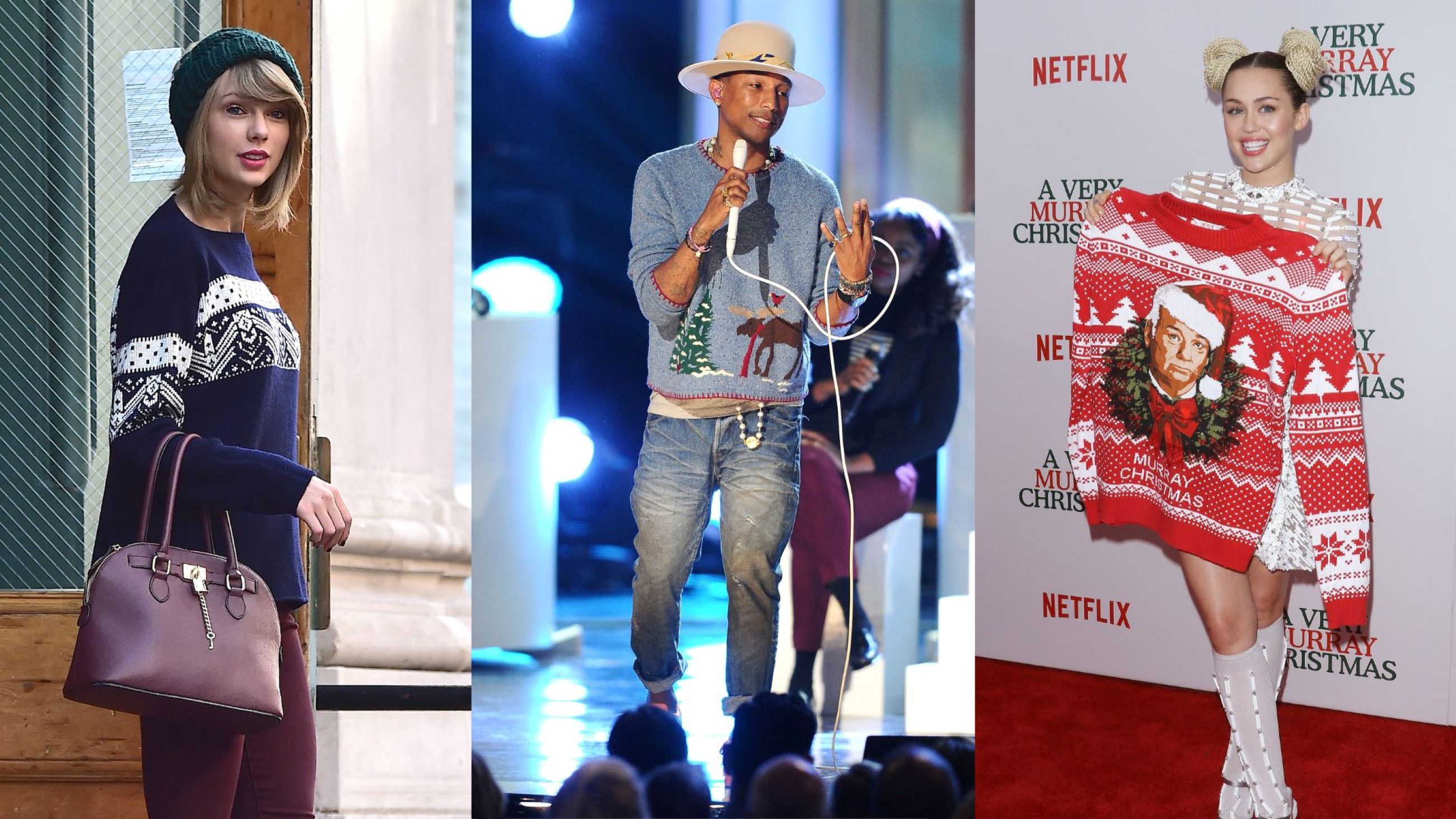 Da sinistra verso destra: Taylor Swift; Pharrell Williams; Miley Cyrus - Credits Getty Images 