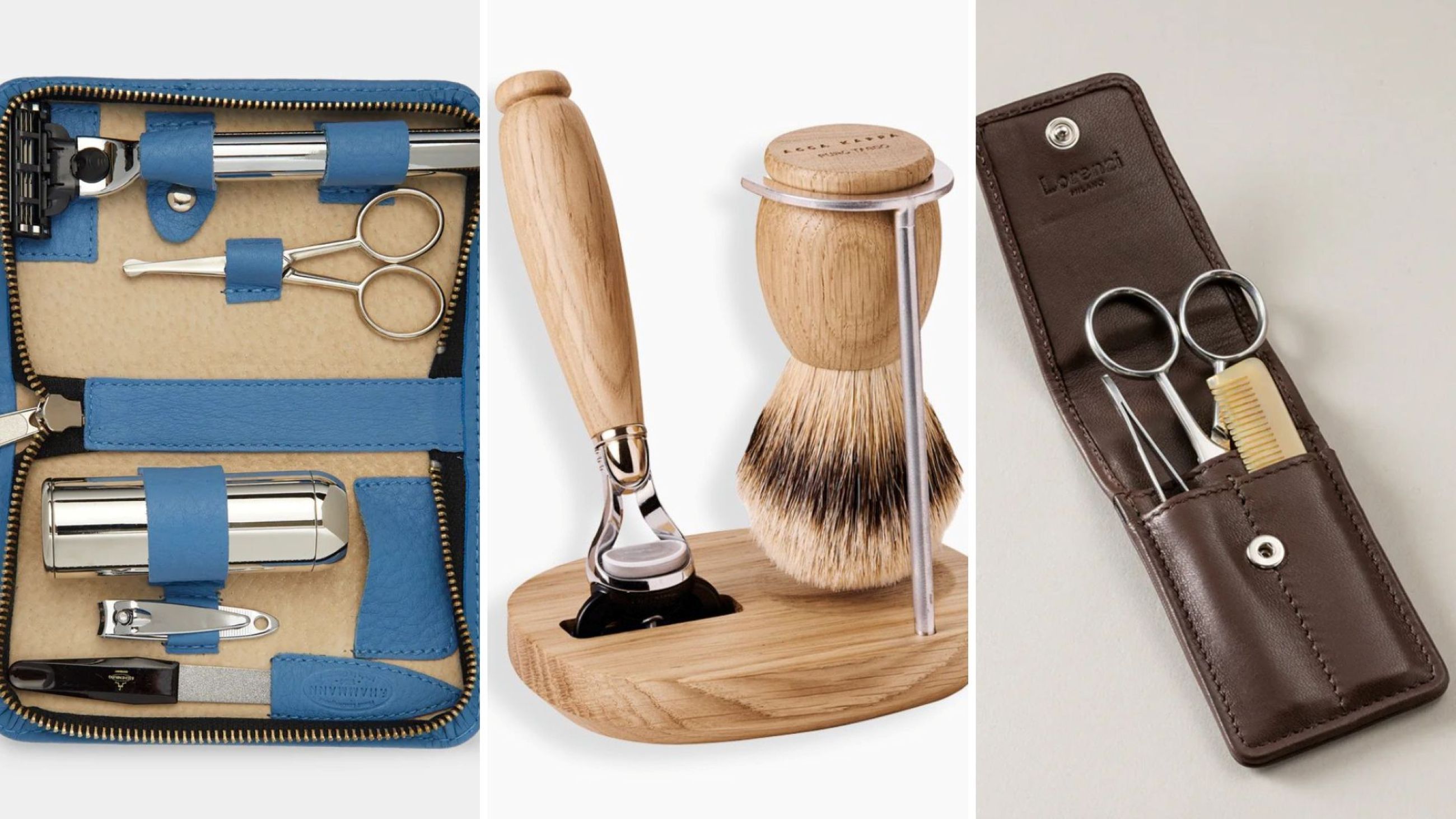 F.Hamman, Set Grooming da Viaggio; Acca Kappa, Set Barba con Piantana; Lorenzi Milano, Set Barba e Baffi -Credits: Courtesy Press Office