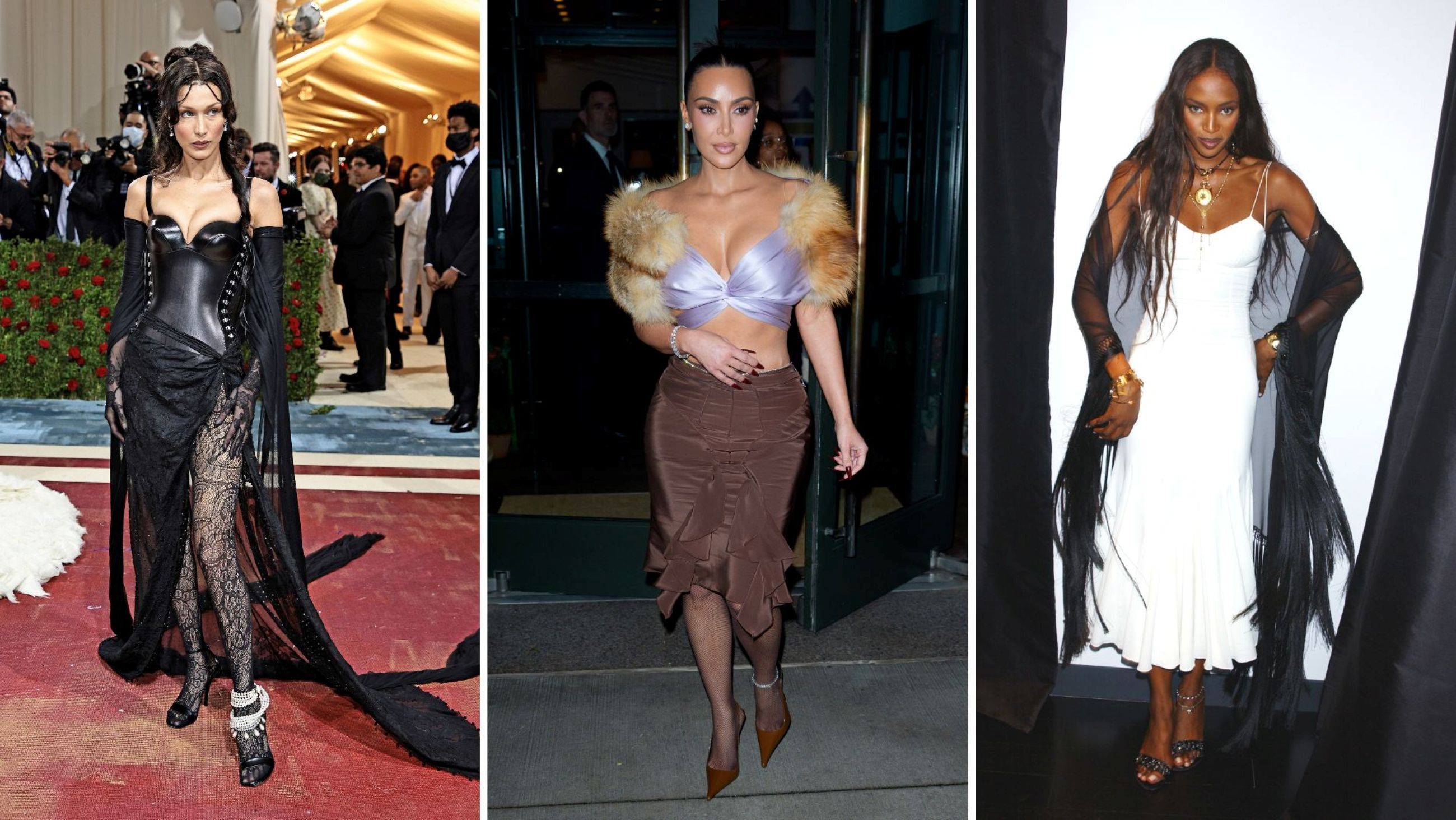 Da sinistra a destra, Bella Hadid, Kim Kardashian e Naomi Campbell - Credits: Getty Images