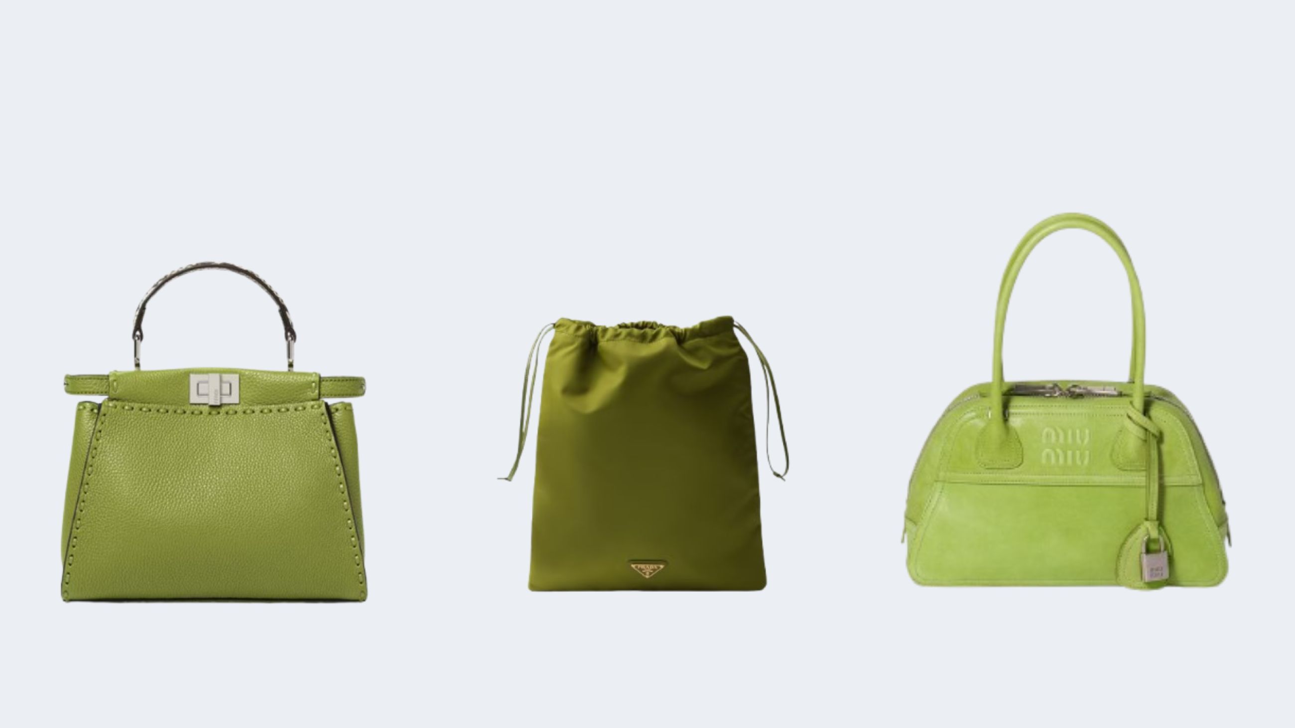 Da sinistra: Fendi; Prada; Miu Miu 