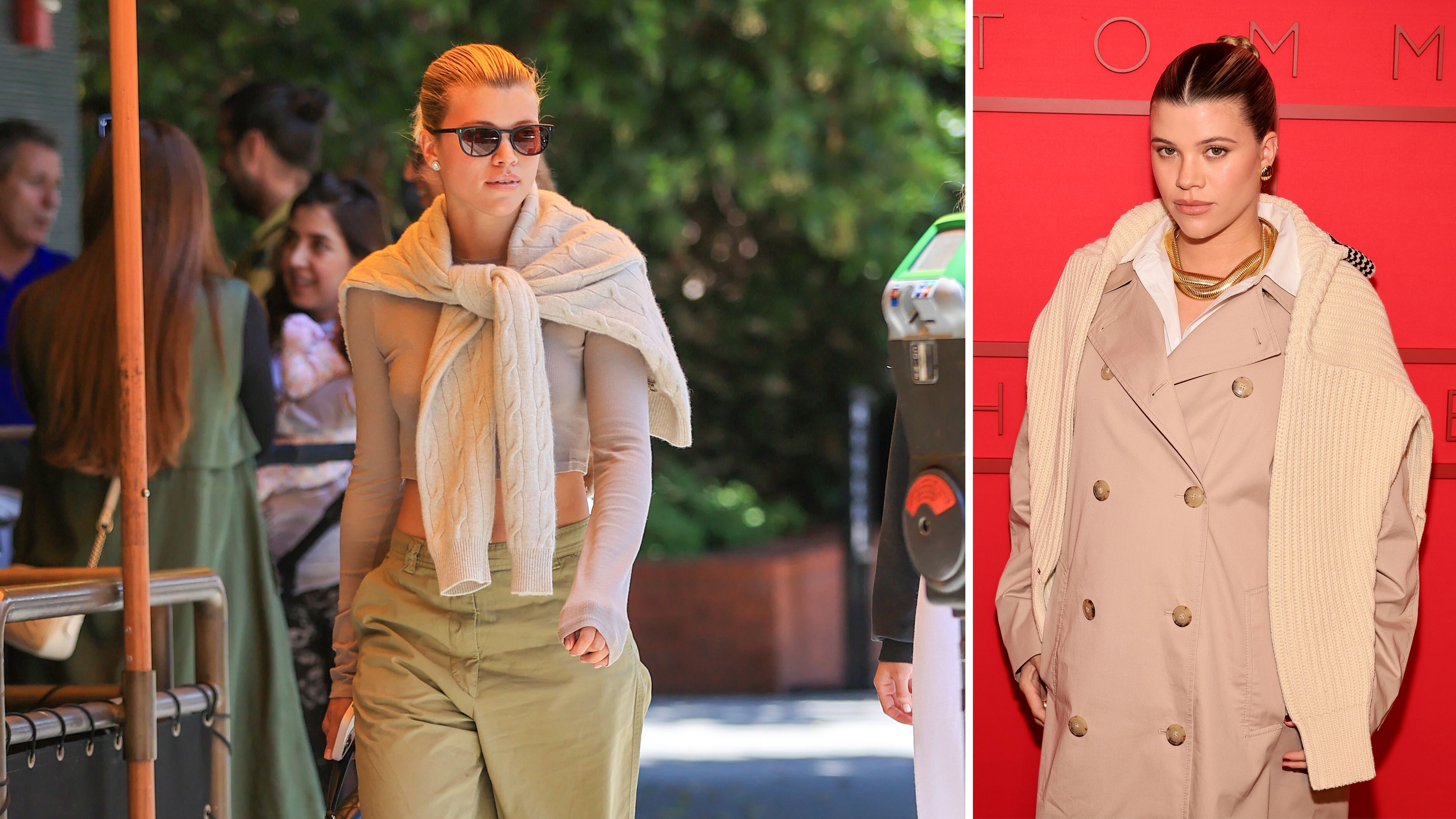 A sinistra, Sofia Richie passeggia per Los Angeles, 2022; a destra, la modella è ospite alla sfilata di Tommy Hilfigher durante la New York Fashion Week FW24-25, 2024 - Credits: Getty 