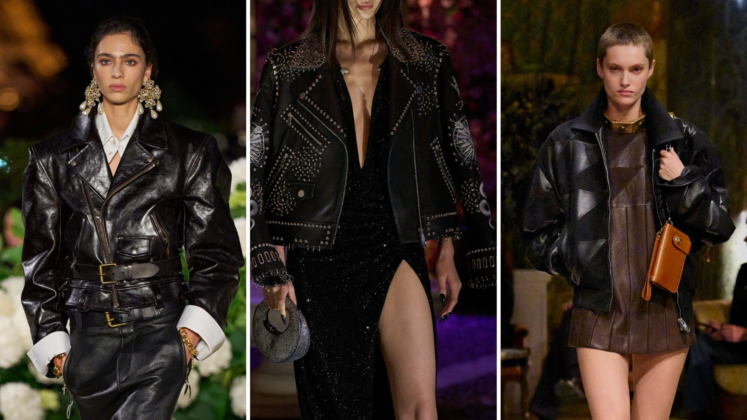 Da sinistra: Saint Laurent; Philipp Plein; Versace SS26 - Credits Launchmetrics.com
