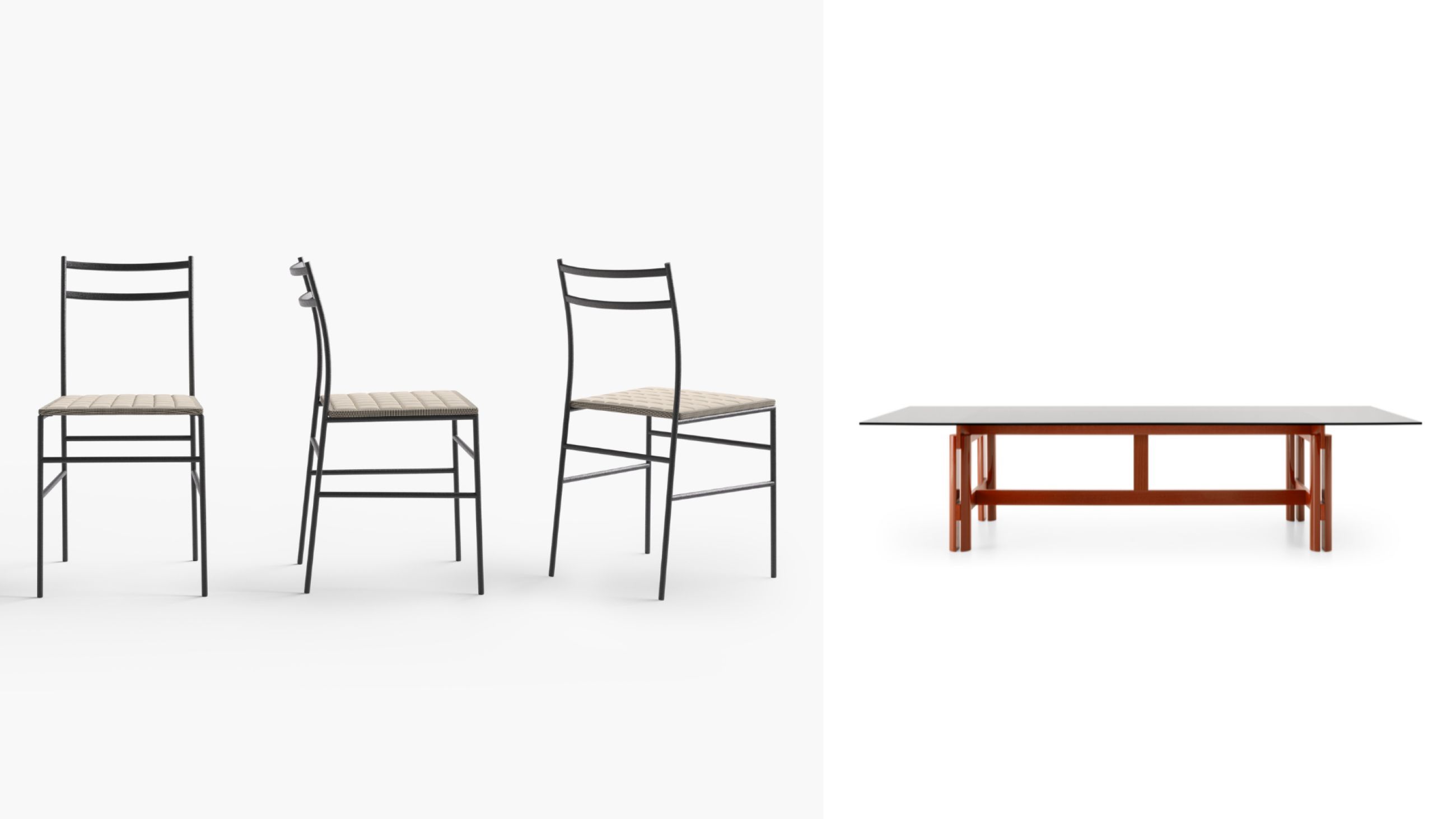 Da sinistra: Abaco Table, Ronan Bouroullec, B&B Italia - Courtesy con B&B Italia; Ultralight Chair, Francesco Rota, Desalto - Courtesy con Desalto 