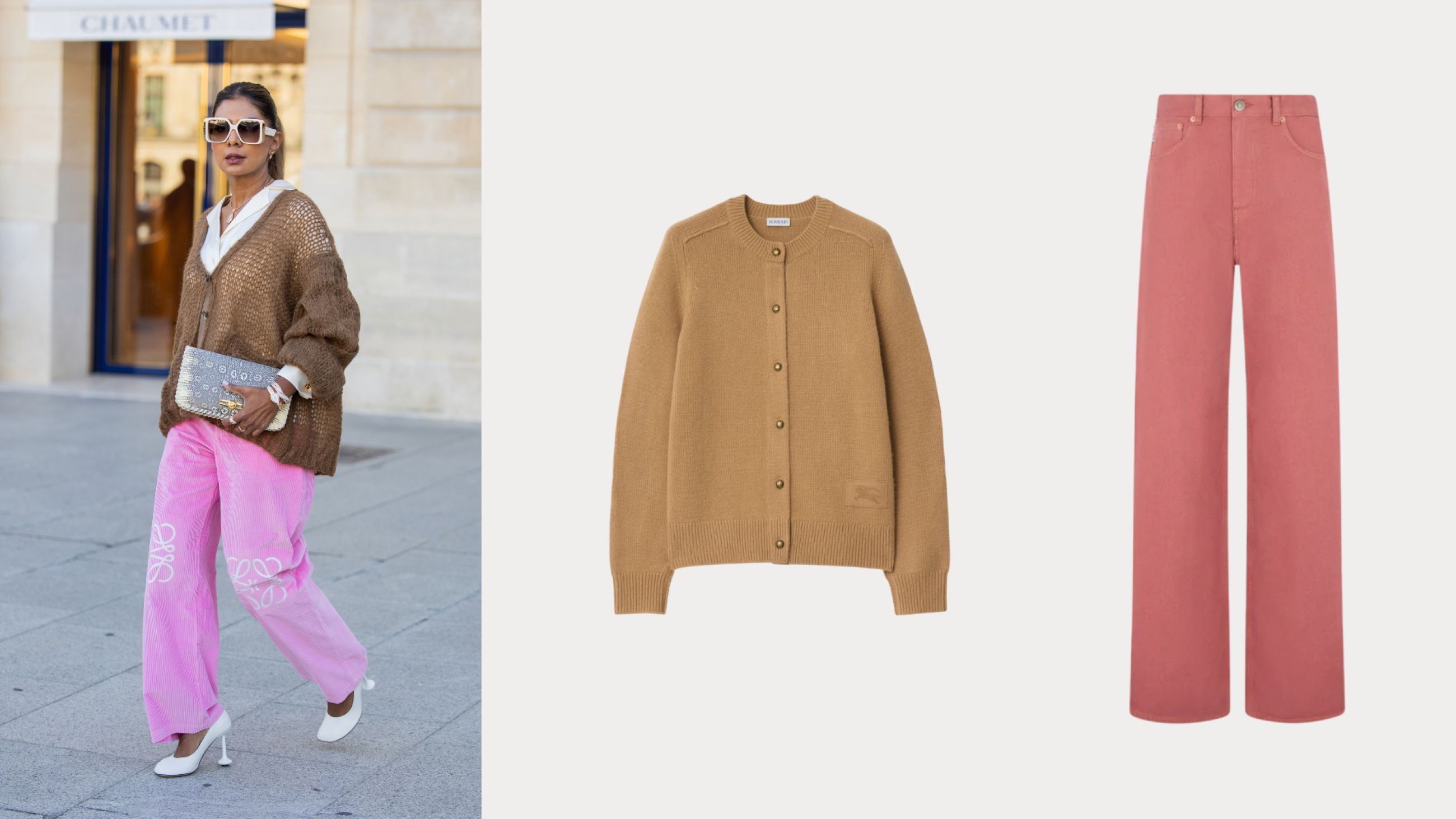 Da sinistra: Credits Getty Images; Cardigan Burberry; Jeans Blazé Milano