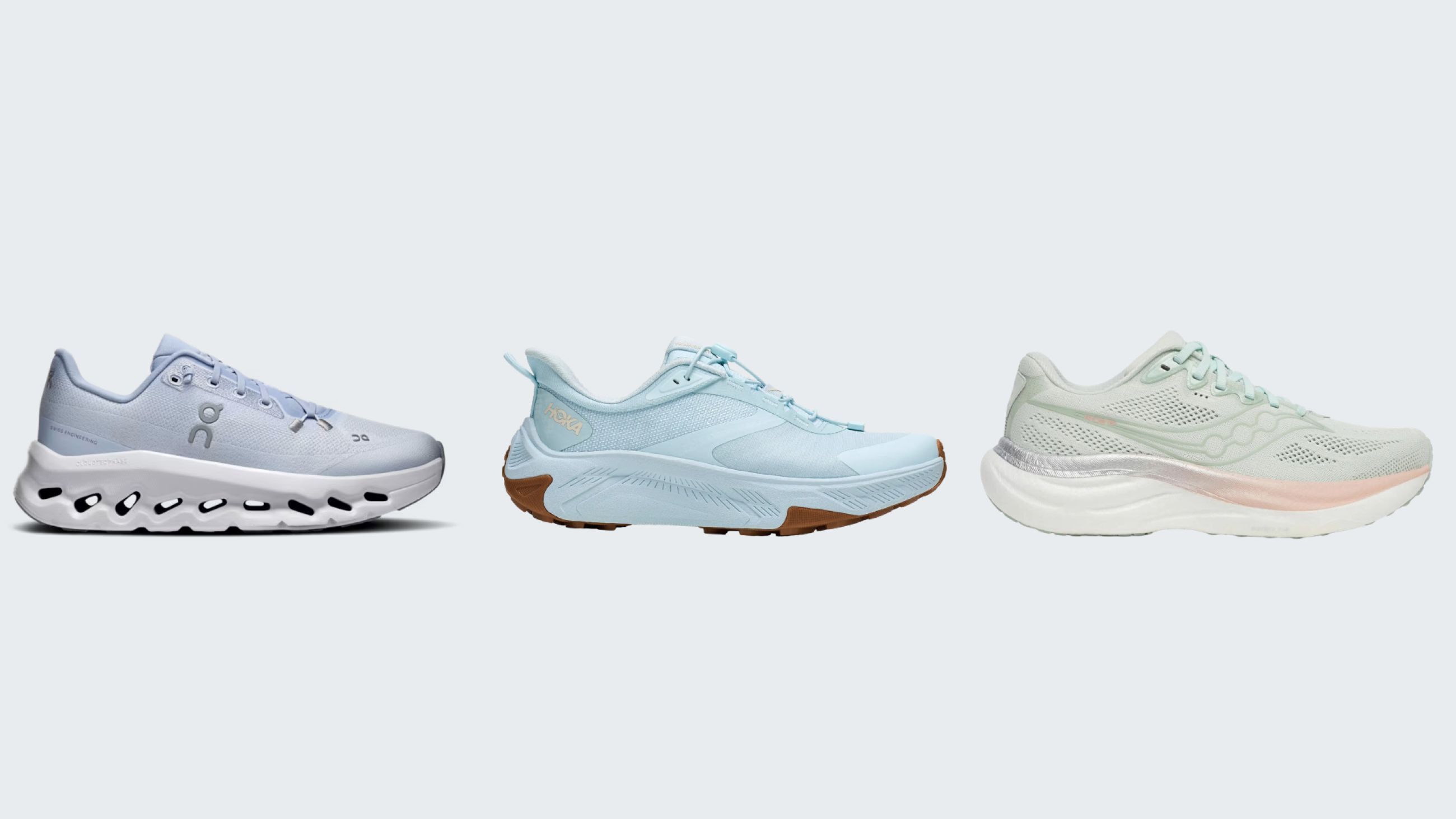 Da sinistra: On Cloudtilt; HOKA Transport 2; Saucony Ride 19 