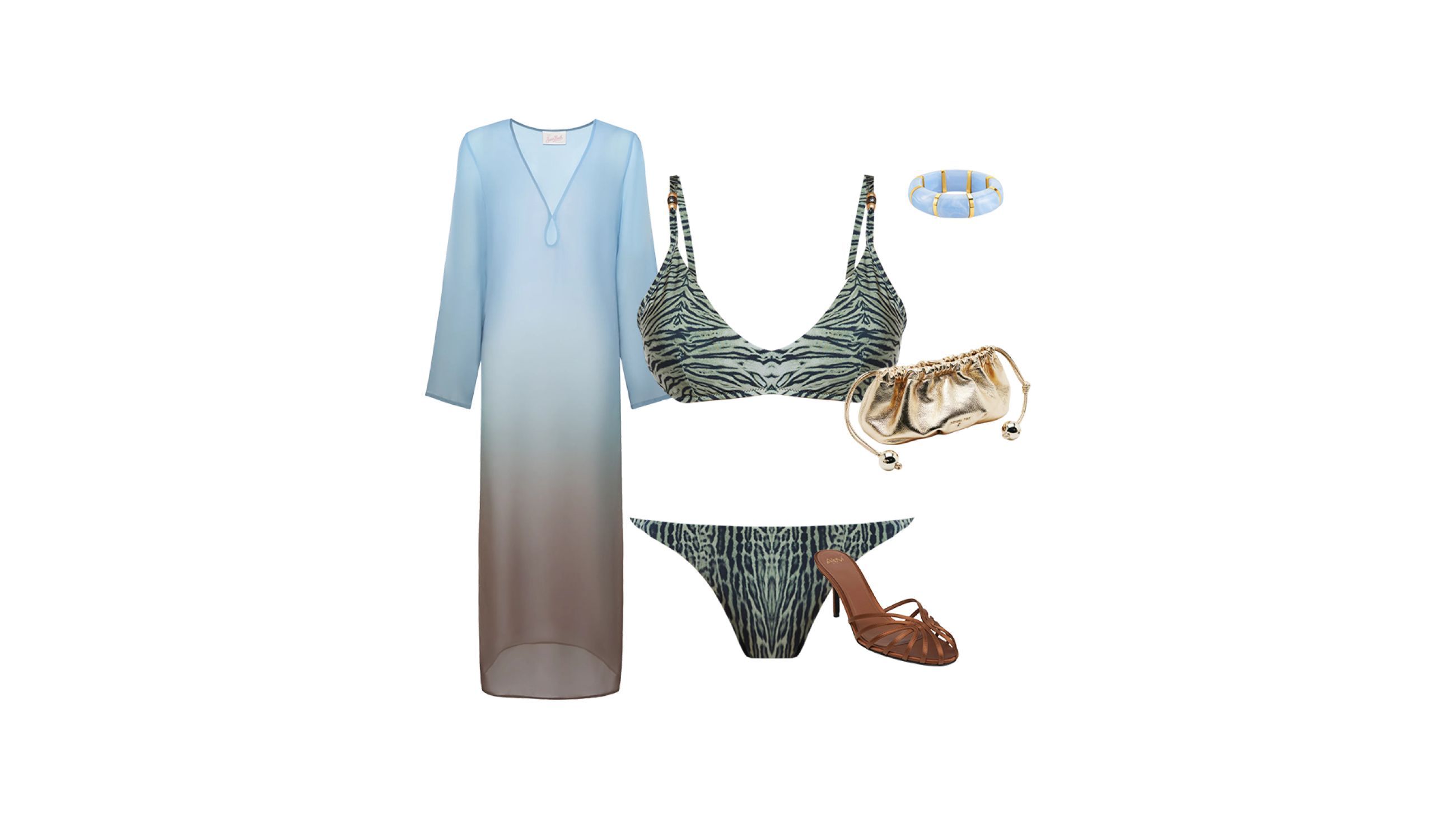 Costume Bikini.Mima, Abito MC2 Saint Barth, Bracciale Stroili, Mule Alevì Milano, Pochette Patrizia Pepe - Credits: Courtesy Press Office