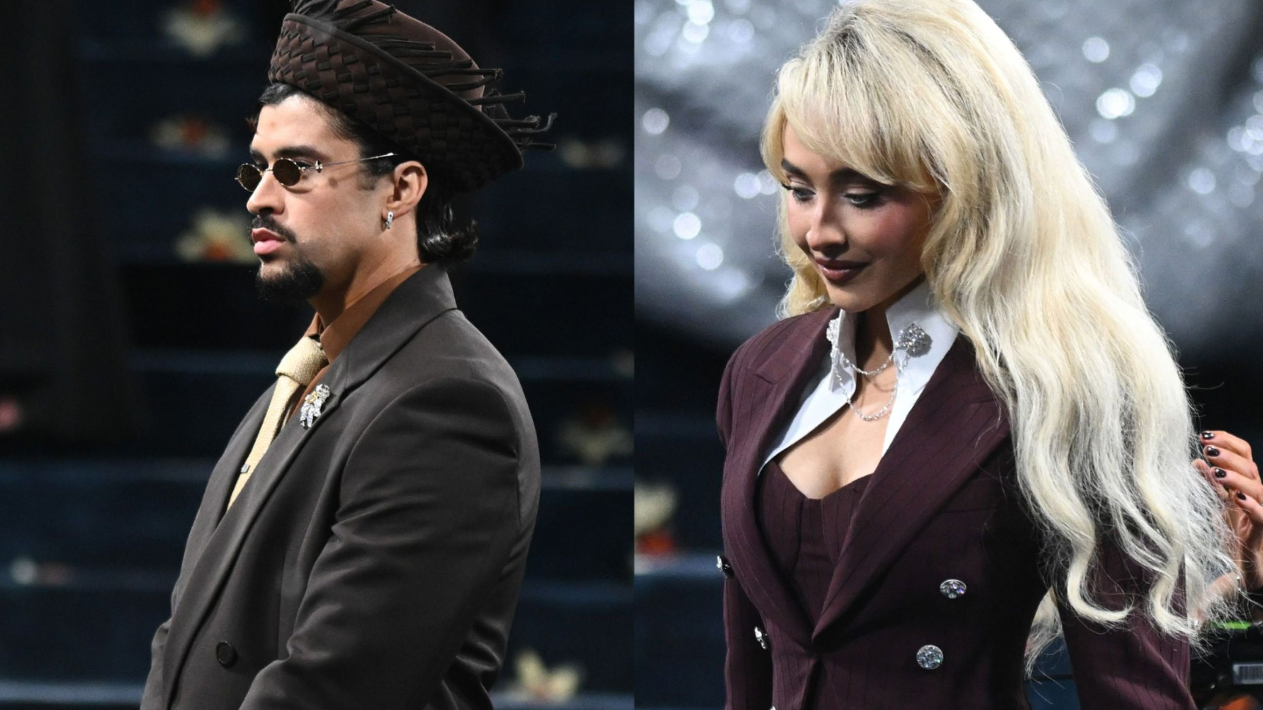 Da sinistra: Bad Bunny è visto al Gala di Beneficenza del Costume Institute 2025 per celebrare l'apertura della mostra "Superfine: Tailoring Black Style" il 5 maggio 2025 a New York City; Sabrina Carpenter è stata vista al Gala di Beneficenza del Costume Institute 2025 (The Met Gala) per celebrare l'apertura della mostra "Superfine: Tailoring Black Style" il 5 maggio 2025 a New York City - Credits Getty Images