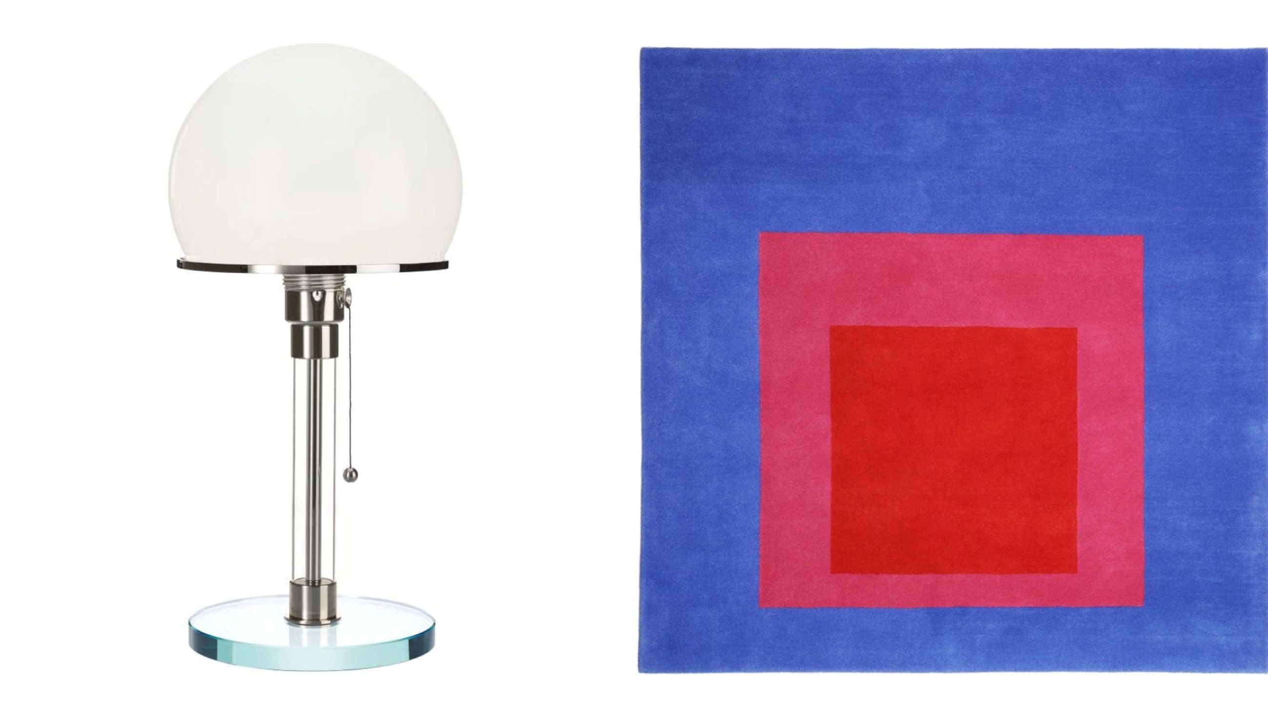 Lampada da tavolo WG 24 di Marianne Brandt, Tecnolumen; Tappeto Homage to the Square di Josef Albers, Christopher Farr
Credits: Courtesy Tecnolumen; Credits: Courtesy Christopher Farr 