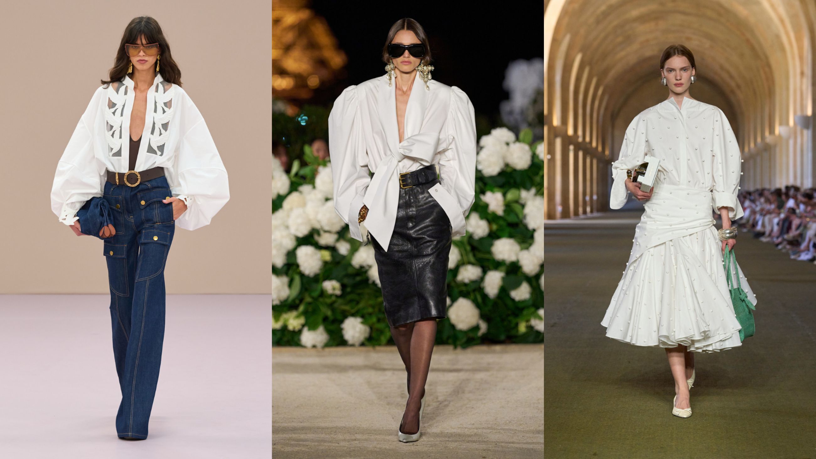 Da sinistra: Zimmermann; Saint Laurent; Jacquemus SS26 - Credits Launchmetrics.com/Spotlight