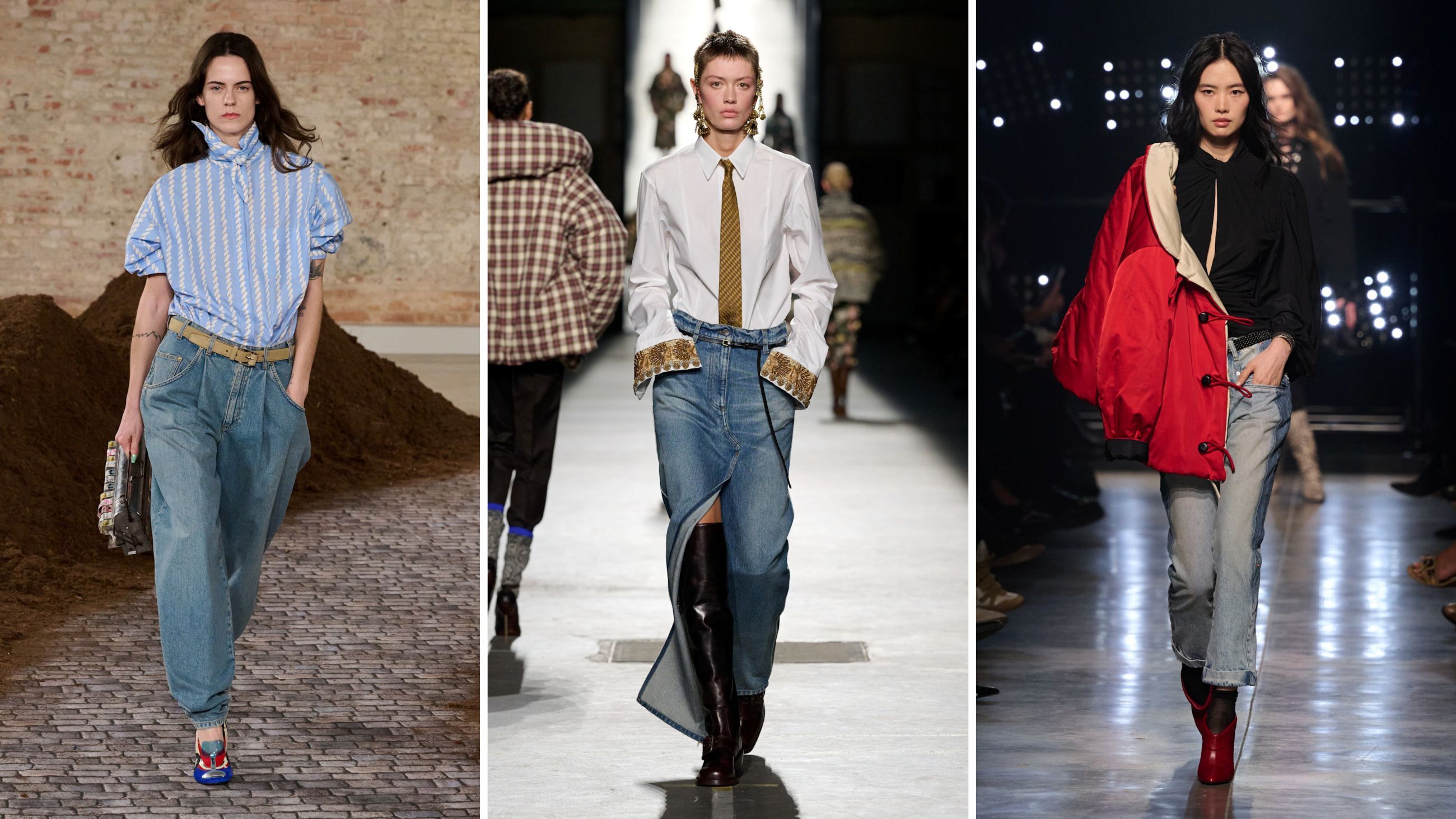 Dalle passerelle FW26: da sinistra Moschino; Dries Van Noten; Isabel Marant - Credits: Launchmetrics.com/Spotlight
