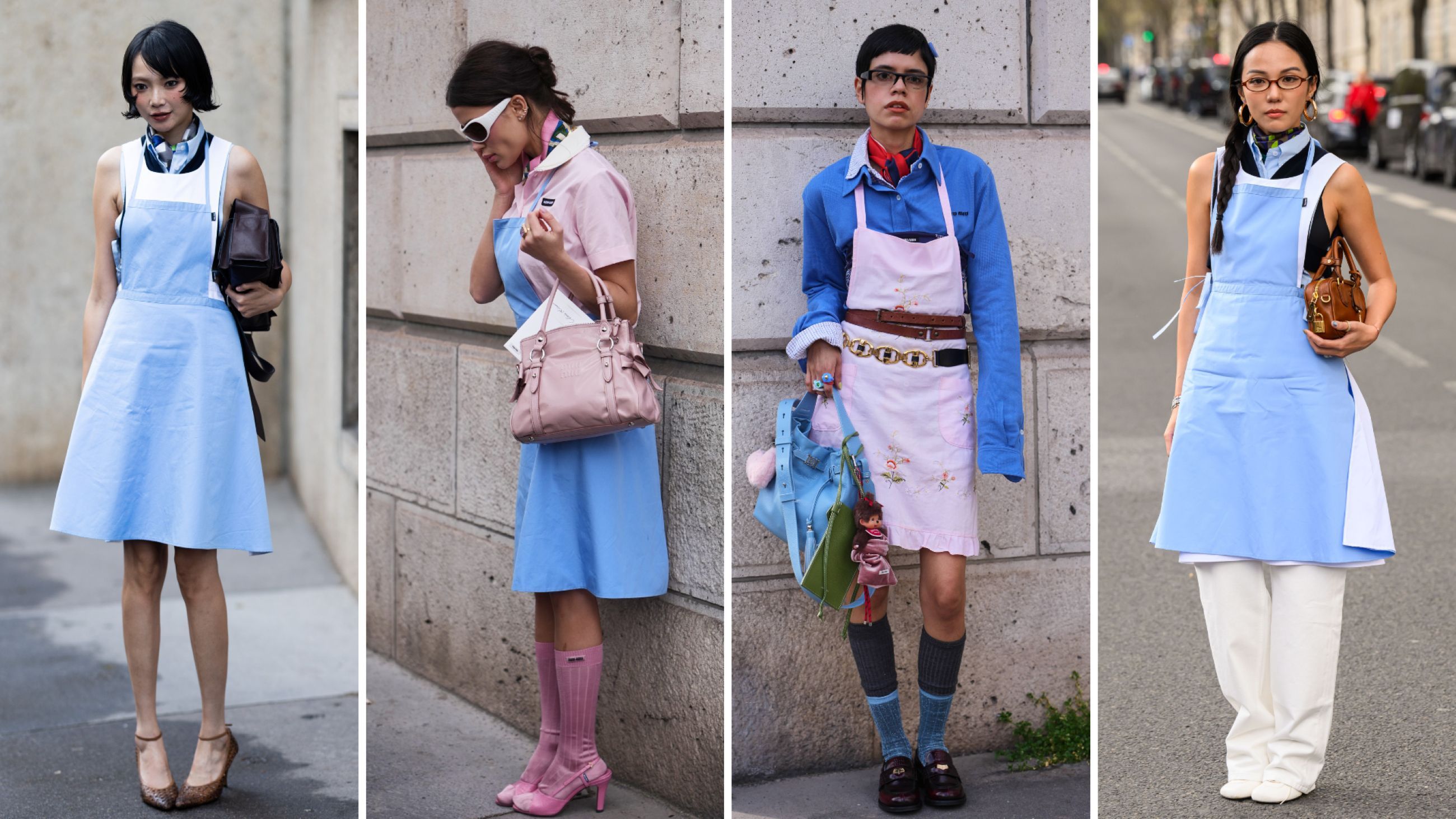 Da sinistra: Paris Fashion Week - Collezione Donna Autunno/Inverno 2026/2027; Paris Fashion Week - Womenswear Autunno/Inverno 2026/2027; Lorena Chavez durante la Paris Fashion Week - Womenswear Autunno/Inverno 2026/2027; Yoyo Cao indossa Miu Miu alla Paris Fashion Week - Collezione Donna Autunno/Inverno 2026/2027 - Credits Getty Images
