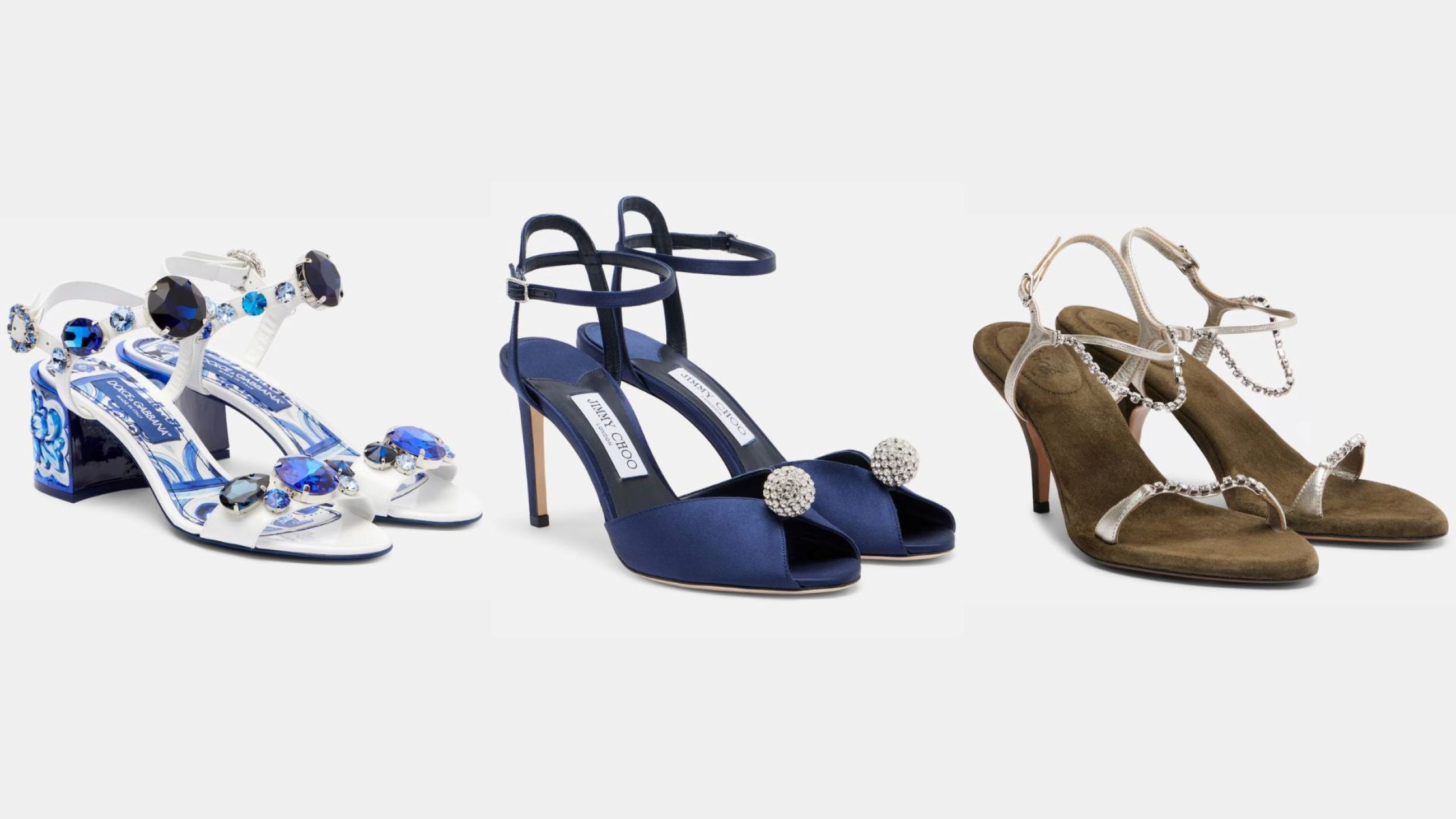 Da sinistra, sandali gioiello con tacco Dolce & Gabbana, Jimmy Choo, Chloé - Credits: Courtesy Press Office
