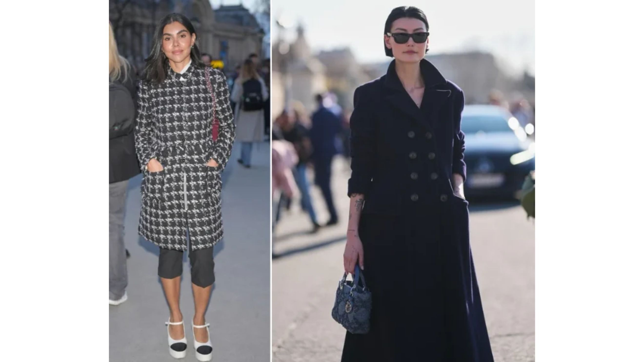 Cappotto loden green nella sua variante lunga e corta indossato da alcune ospiti dell’ultima Parigi fashion week - Credits Getty Images