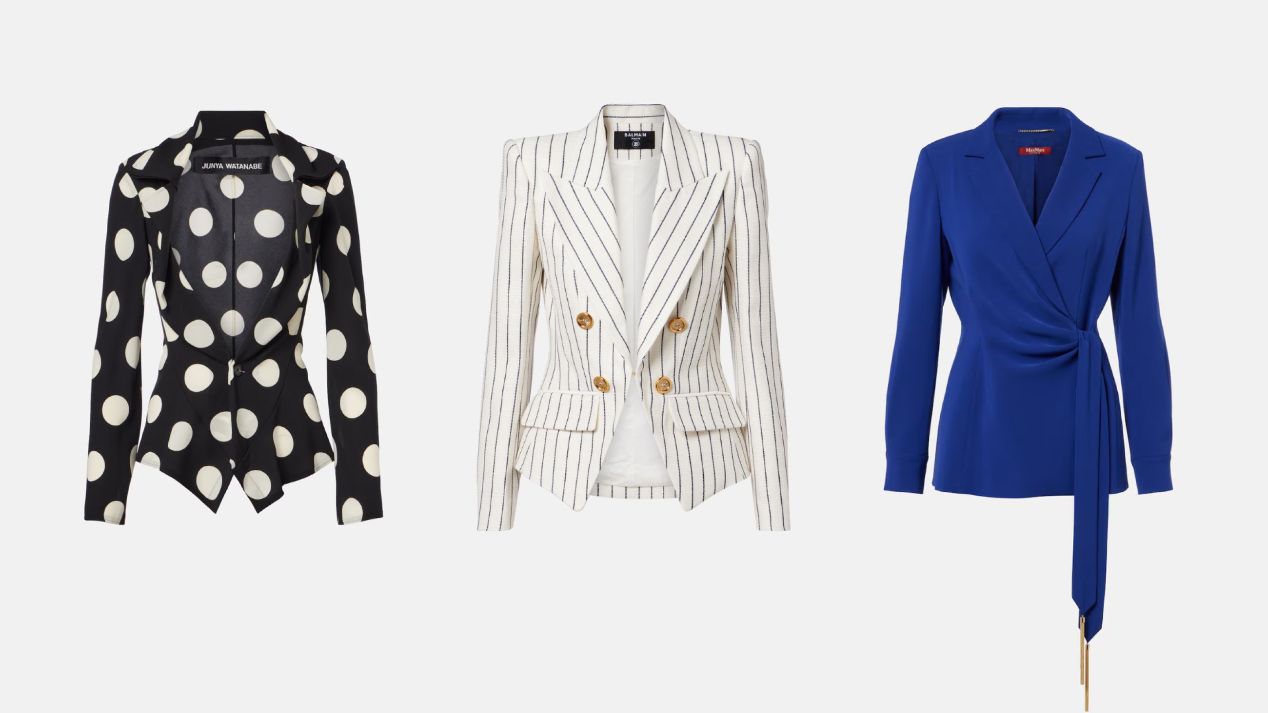 Da sinistra: Junya Watanabe; Balmain; Max Mara SS26 - Courtesy Press Office