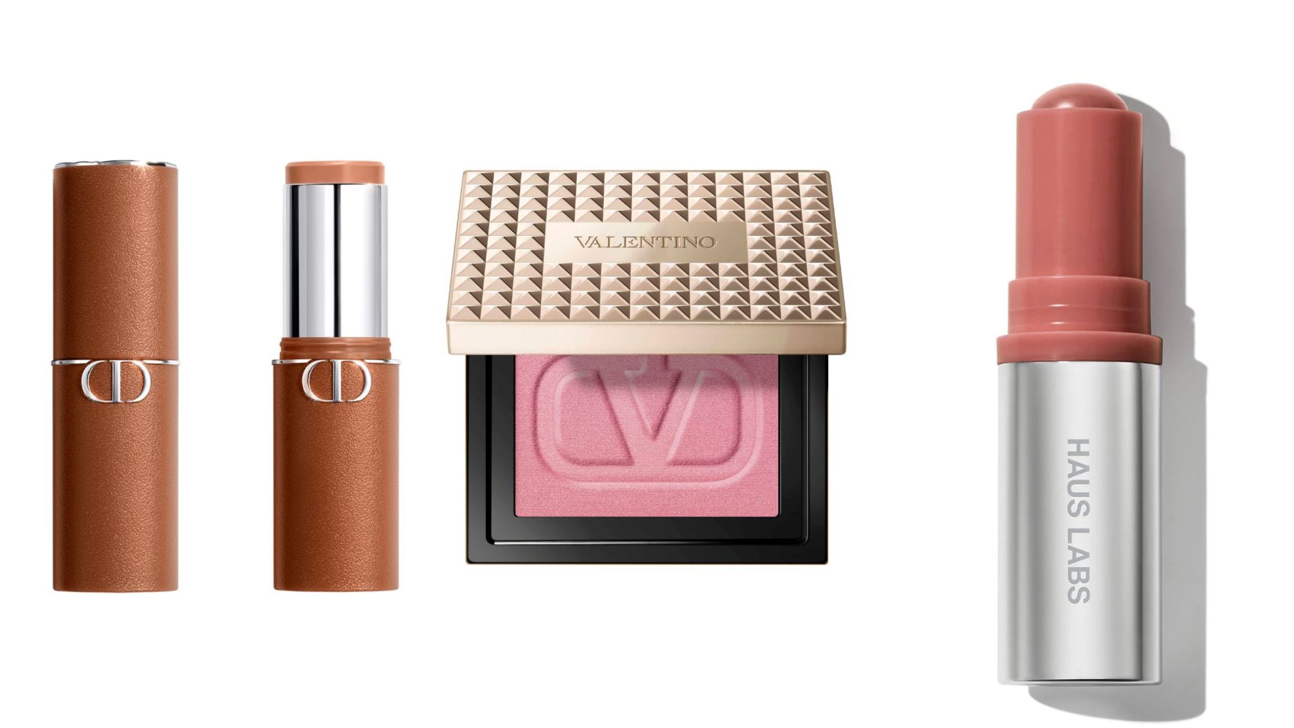 Dior, Forever Skin Bronze; Valentino Beauty, Color Crush; Haus Labs by Lady Gaga, Glassy Cheek Balm - Credits: Courtesy Press Office
