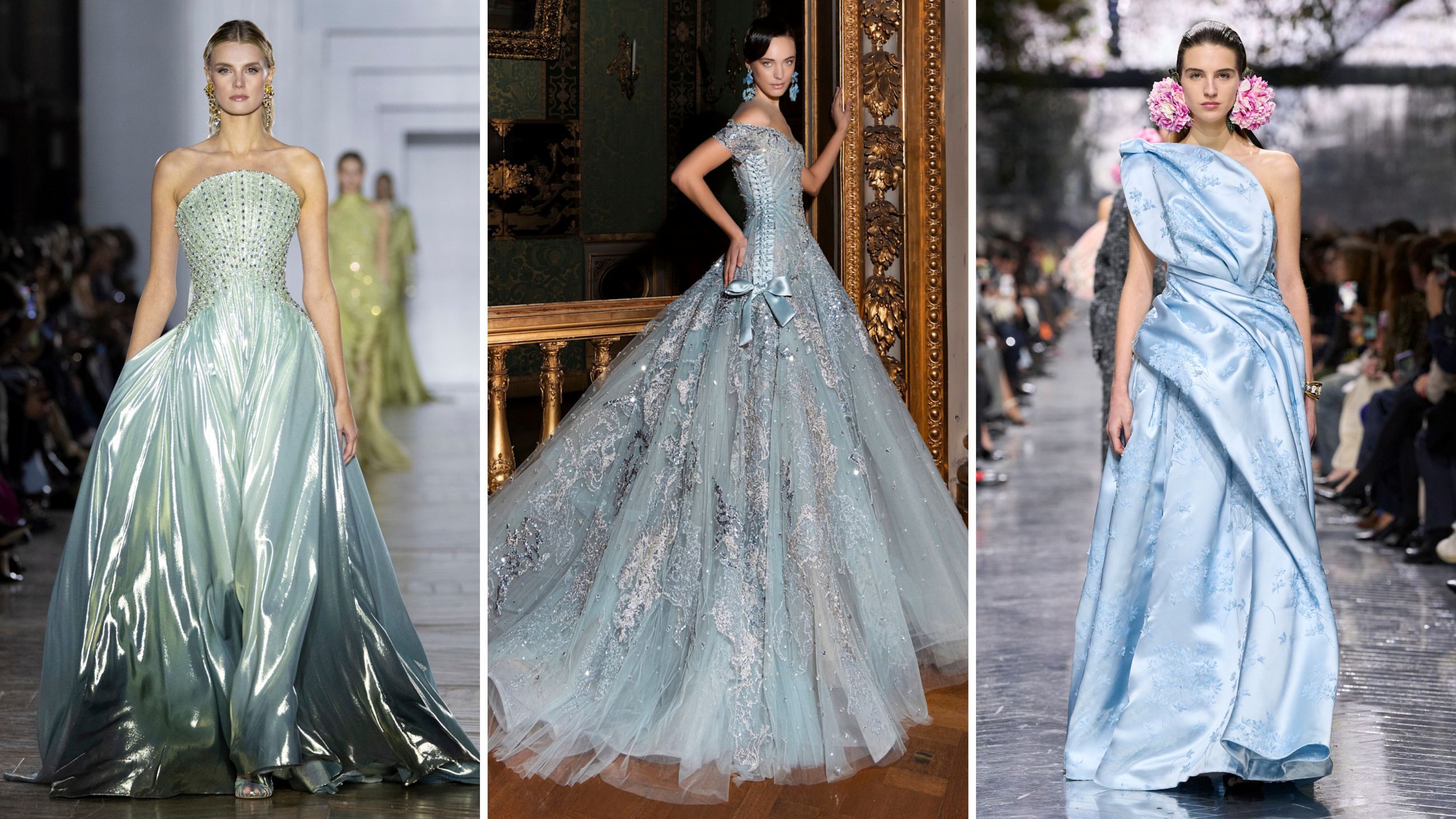 Collezioni Haute Couture 2026: da sinistra, creazioni di Tony Ward, Ziad Nakad e Christian Dior - Credits: Launchmetrics.com/Spotlight