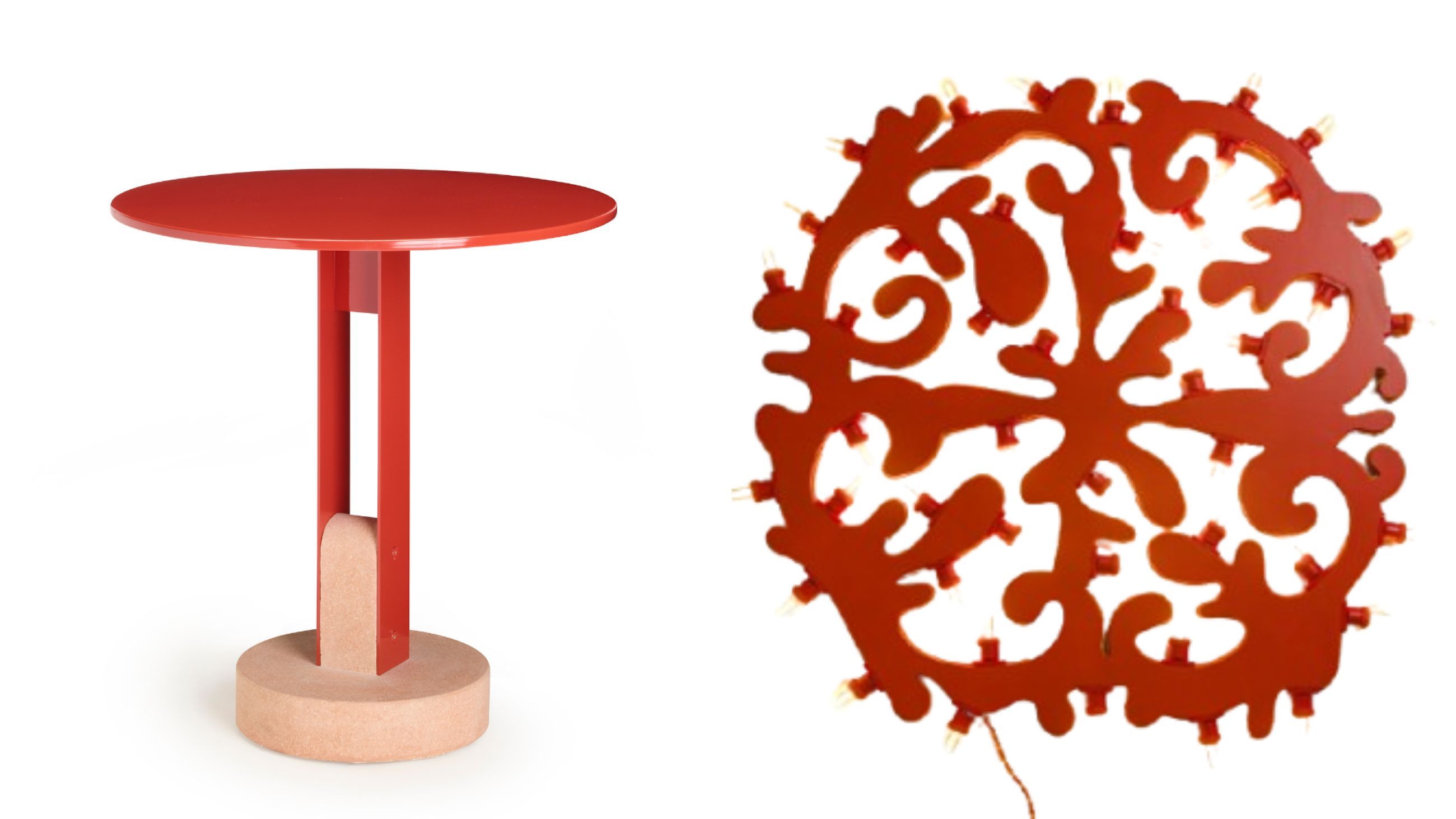 Da sinistra: Nolo Table, S-CAB - Courtesy S-CAB; Rosone Corallina, Paulicelli - Courtesy Paulicelli