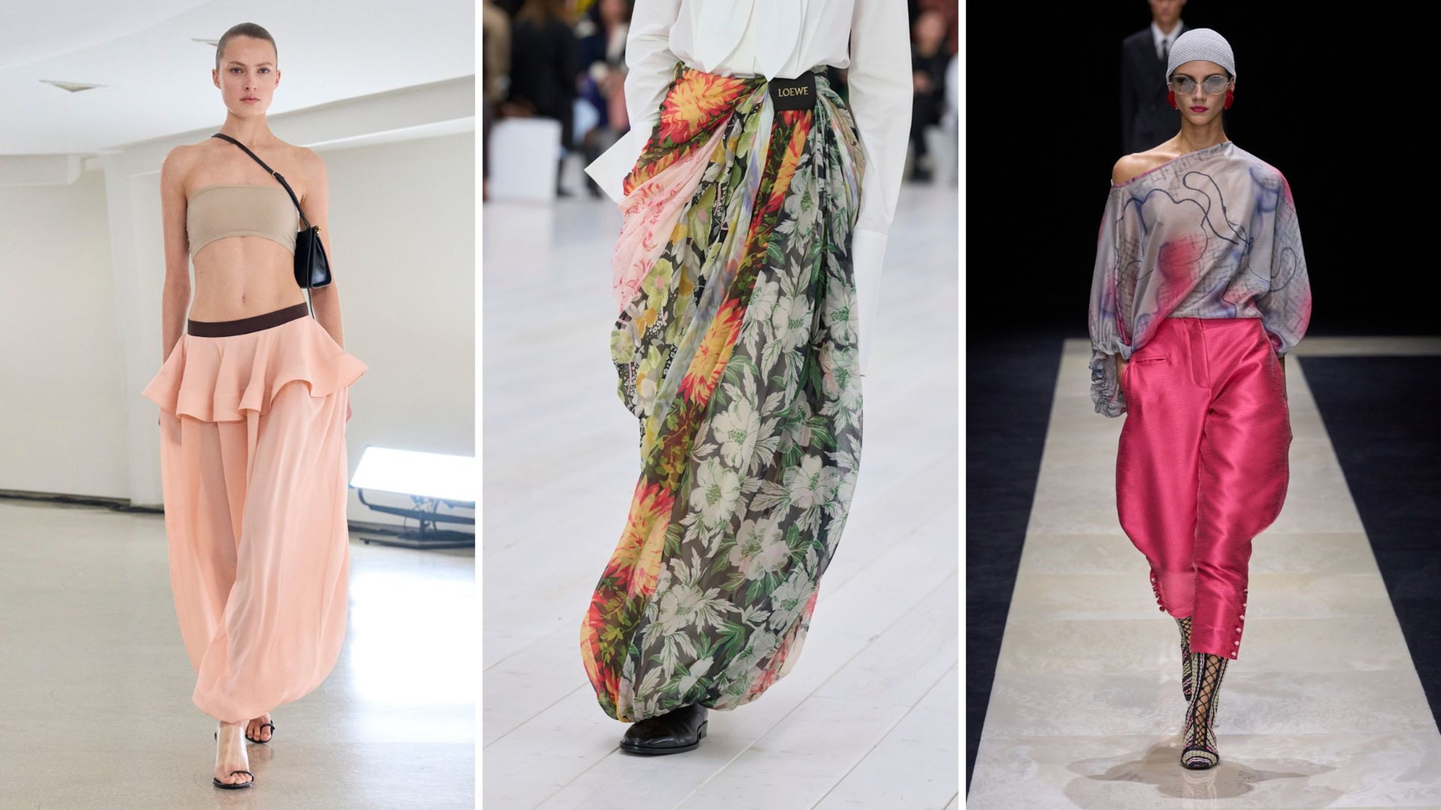 Da sinistra: Alaïa, Loewe, Emporio Armani 
Credit: Launchmetrics.com/Spotlight

