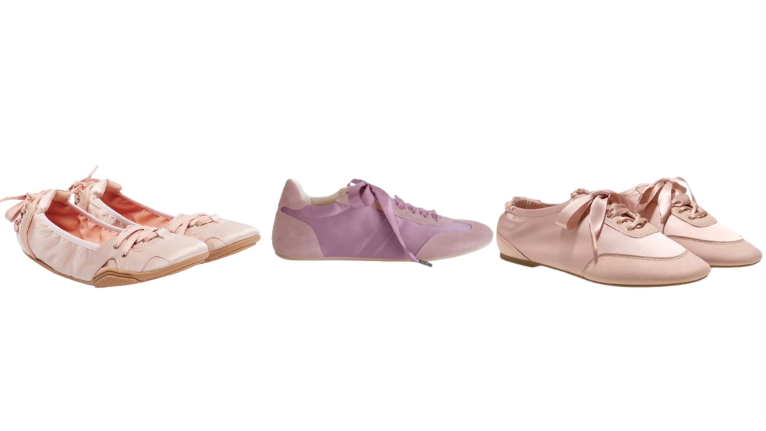 Da sinistra: Ballerine Sneakers Acne Studios; SNeakers Atelier Eme; Ballerine SNeakers Vivaia - Credits Press Office