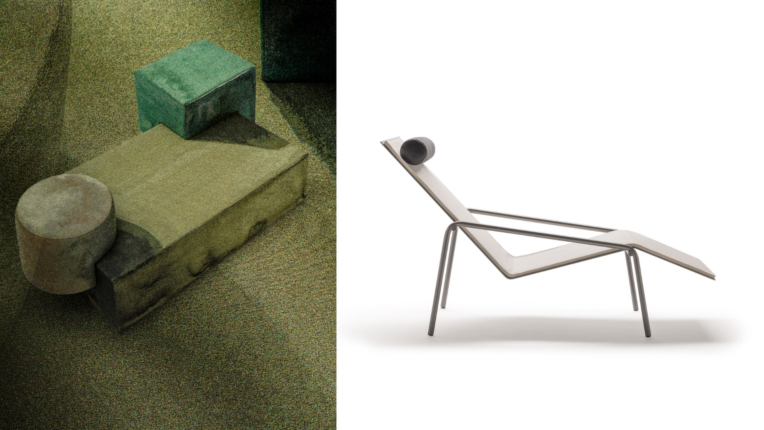 Da sinistra: GEOMETRIÆ Collection, Front Design, Moroso - Courtesy Massimo Gardone-Azimut; Fillet Lounge, Giacomo Moor, Living Divani - Courtesy con Living Divani