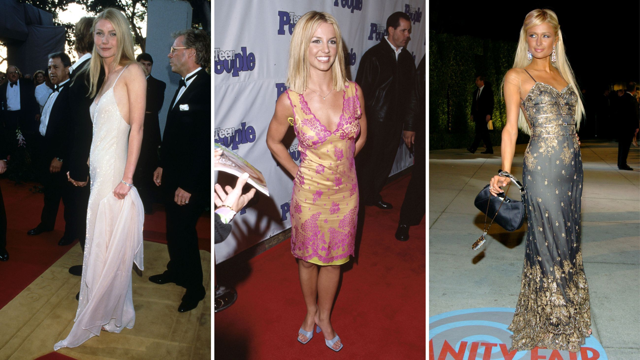 Da sinistra: l’attrice Gwyneth Paltrow (1996); la pop star Britney Spears (2000); l’ereditiera Paris Hilton (2004) - Credits: Getty Images