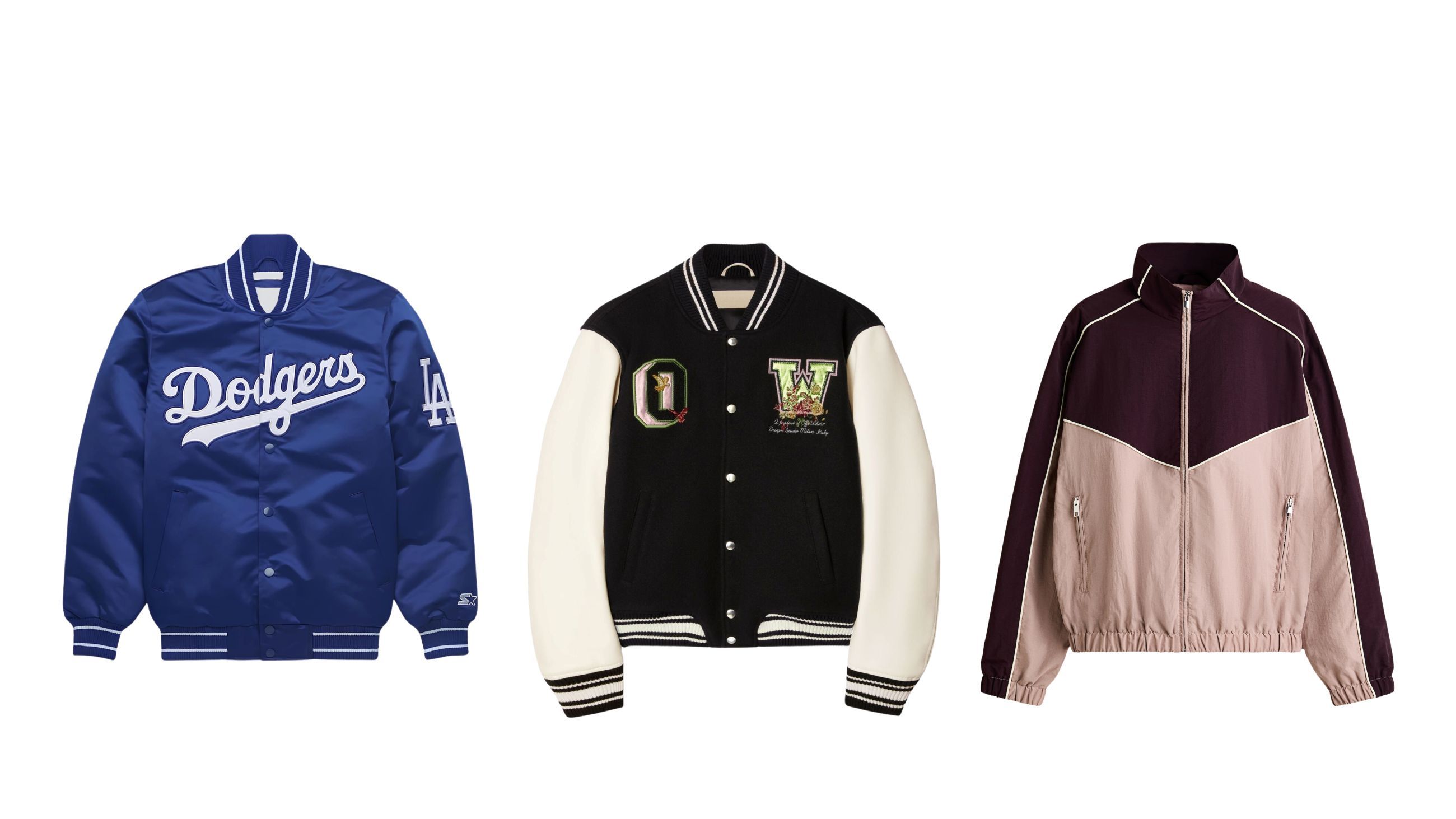 Da sinistra: bomber vintage dei Dodgers; Off-White; H&M