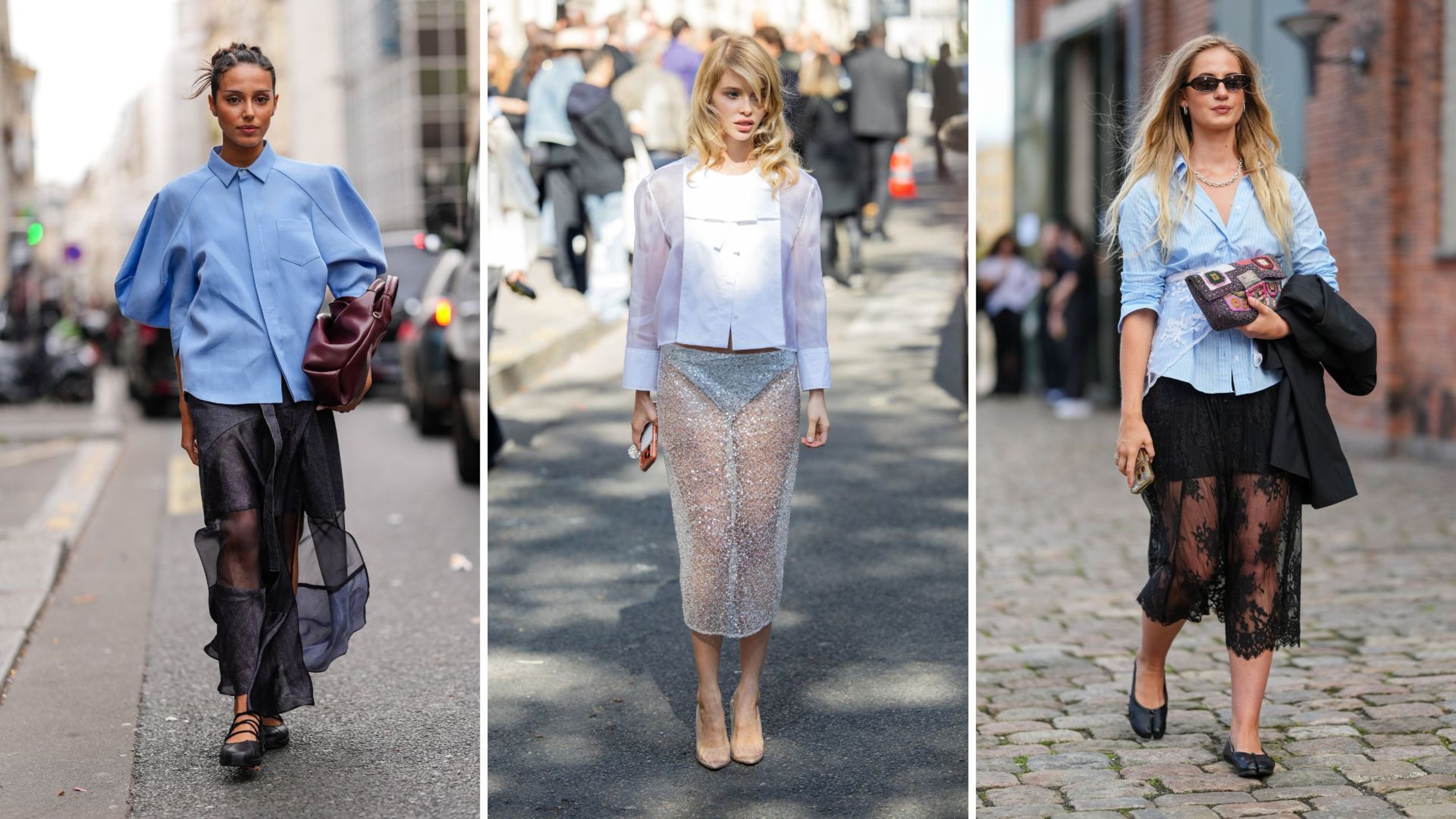 Street style, gonne trasparenti con camicia - Credits: Getty Images