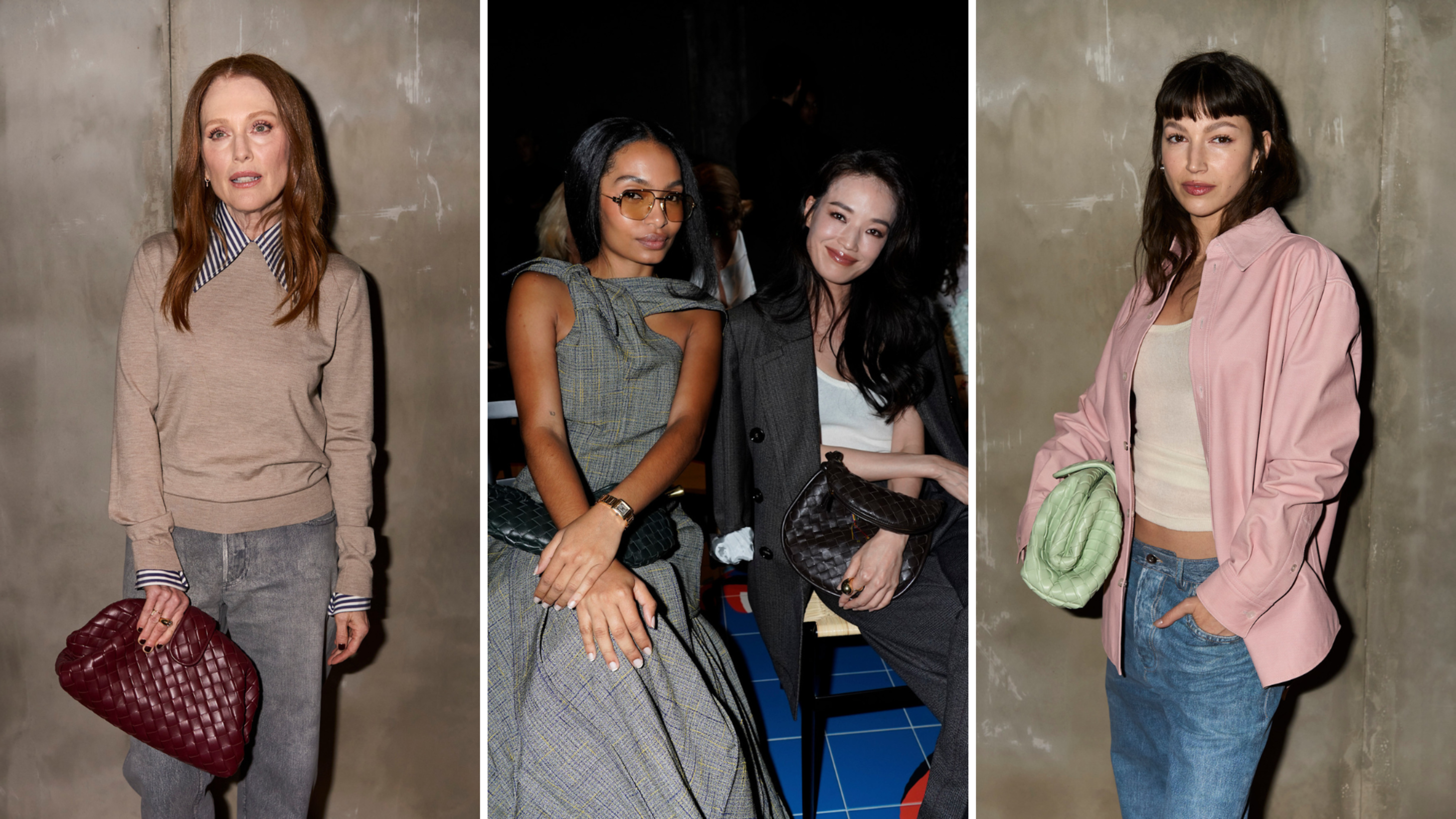 Celebrities indossano diversi modelli della borsa intrecciata di Bottega Veneta (Yara Shahidi e Shu Qi, Ursula Corbero, Julienne Moore) Credit: Launchmetrics.com/Spotlight