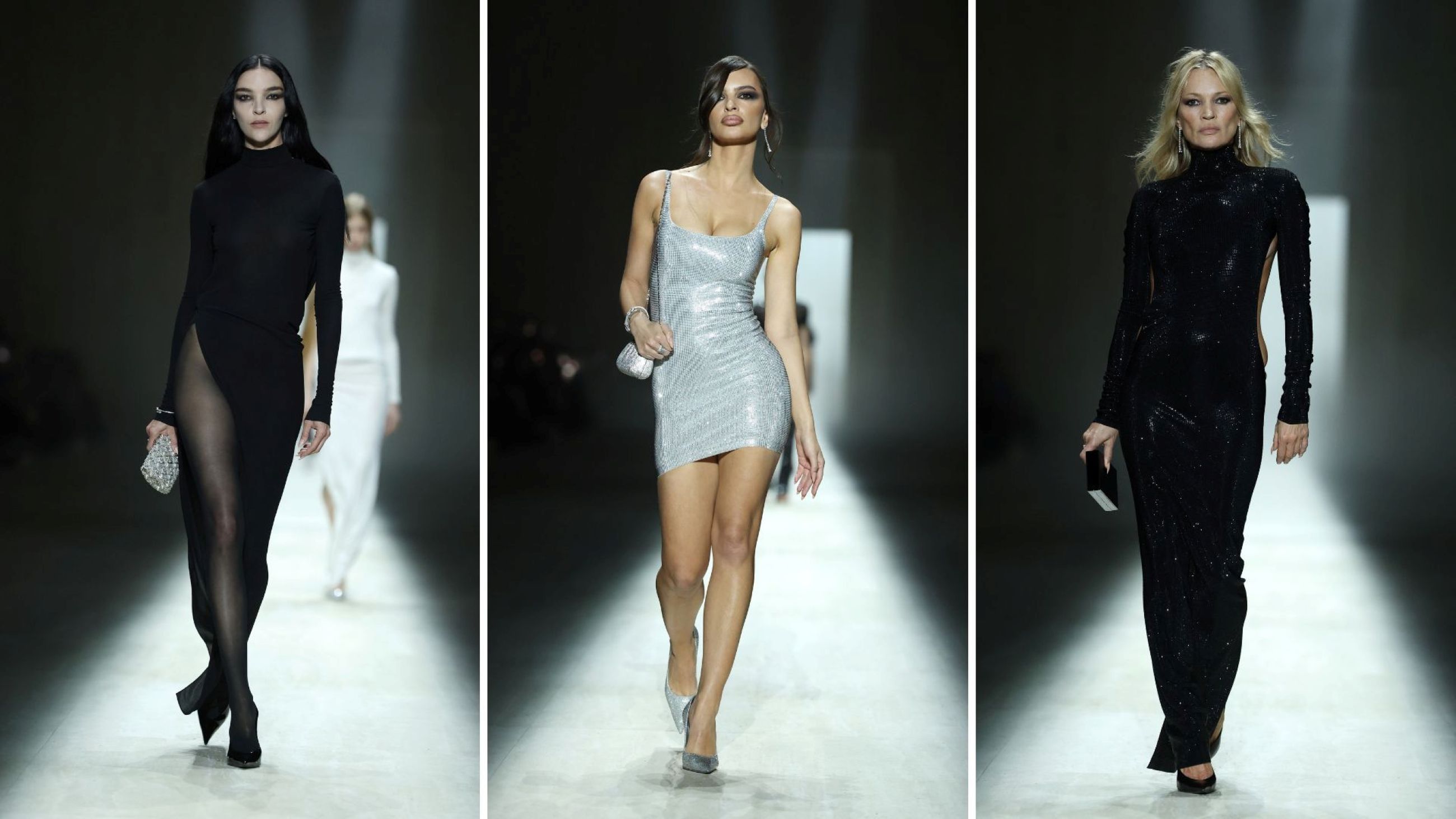 Da sinistra a destra, Mariacarla Boscono, Emily Ratajkowski e Kate Moss per Gucci FW25 - Credits: Getty Images