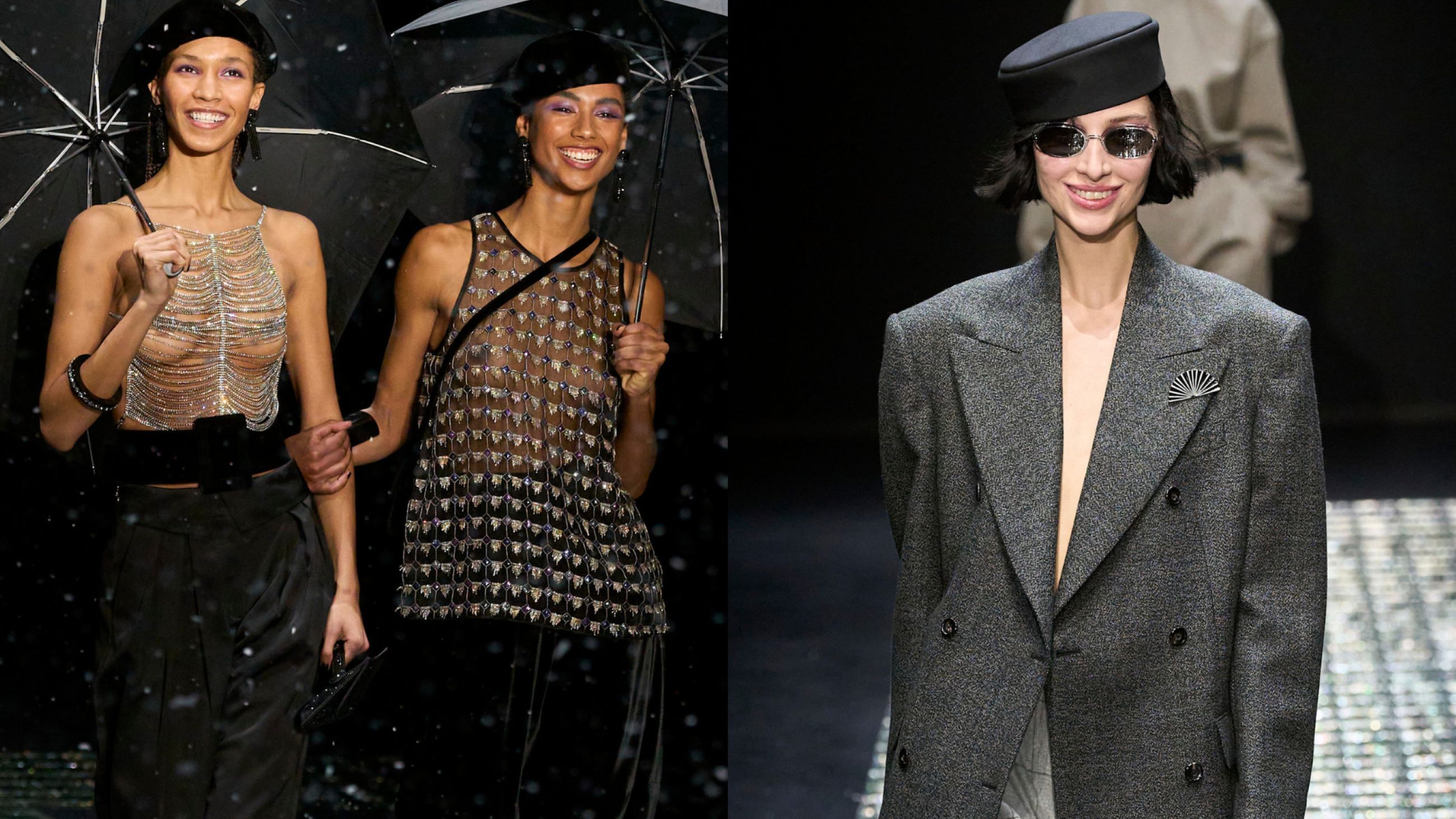 Le modelle sorridono sulla passerella di EMPORIO ARMANI FW 24/25 - Credits Launchmetrics.com/Spotlight
