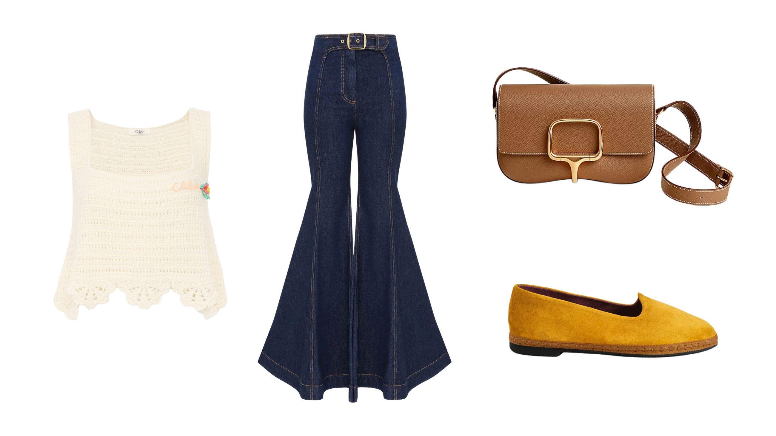 Top, Chloé; jeans, Zimmermann; borsa, Hermès; friulane, Manebì