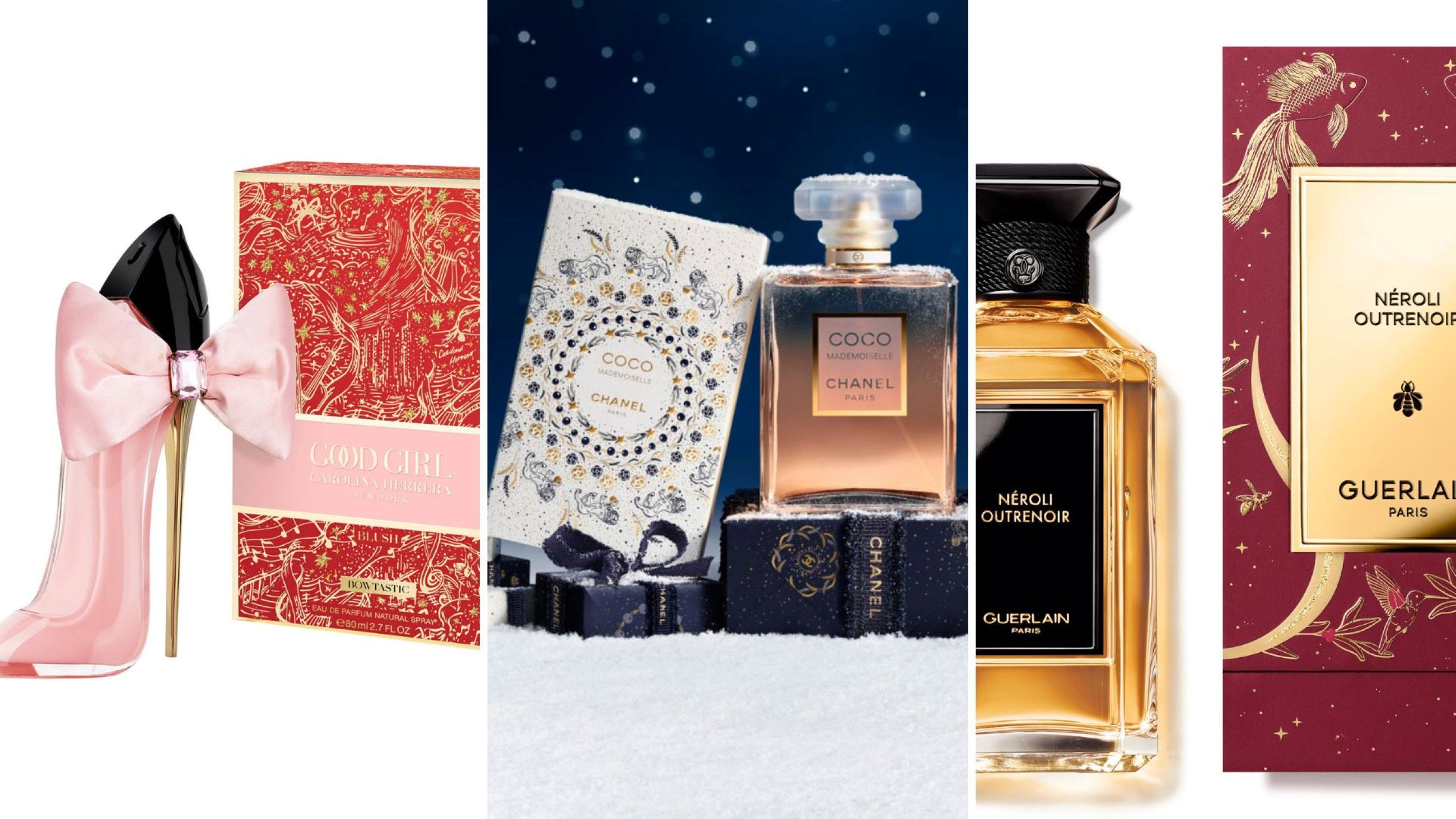 Carolina Herrera, Good Girl Blush Bowtastic; Chanel, Coco Mademoiselle; Guerlain, Néroli Outrenoir Scrigno da Collezione - Credits: Courtesy Press Office 