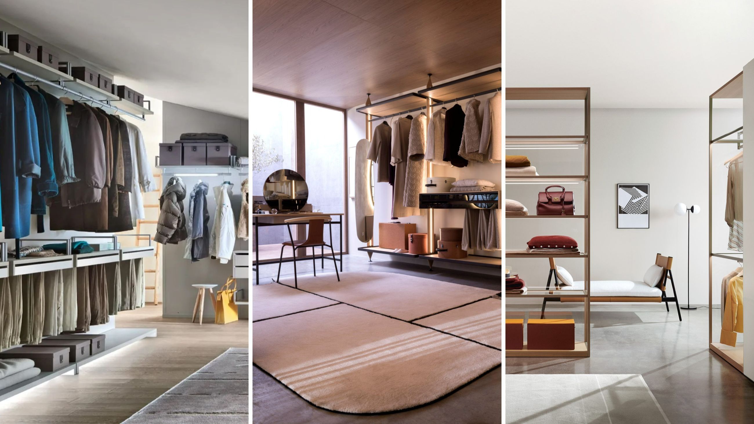 Da sinistra Novenove di Lema, Dedalo di Novamobili, Storage Dressing Room di Porro - Credits: da sinistra Lema, Novamobili, Porro