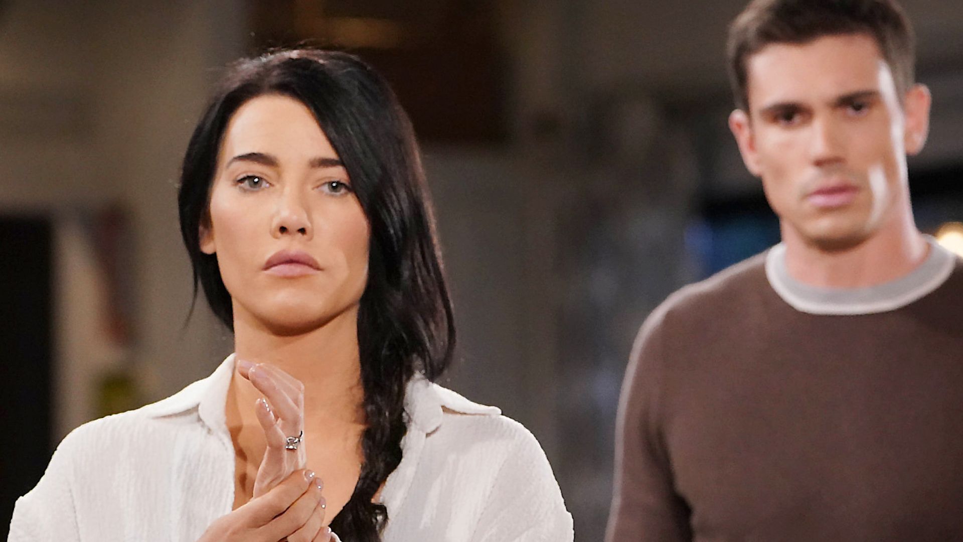 Jacqueline Macinnes Wood (Steffy) e Tanner Novlan (Finn) in una scena di Beautiful