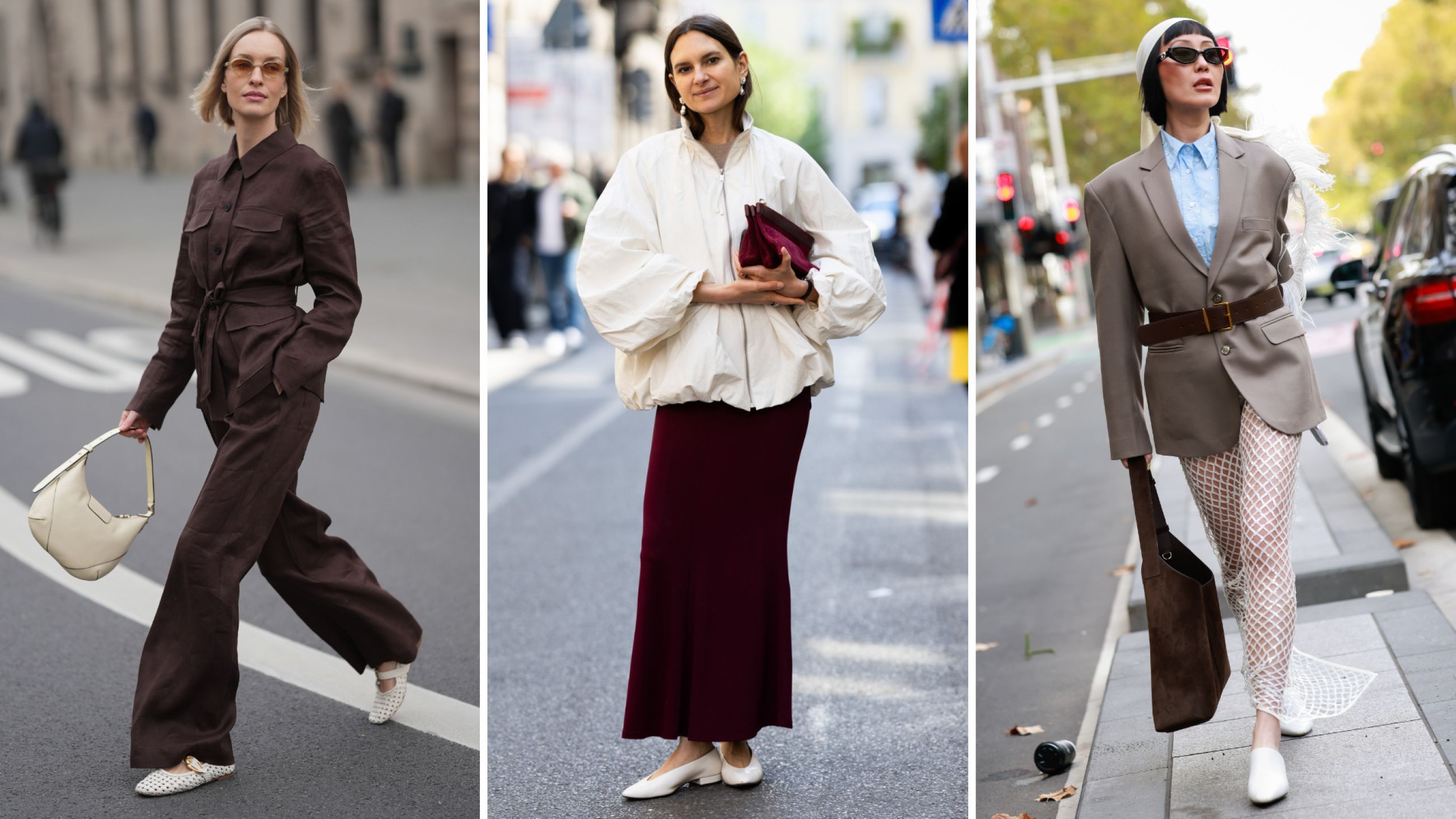 Da sinistra: Marlies Pia Pfeifhofer Street Style 2026 a Monaco; Lydia Zacharis durante la Milano Design Week 2026; Charlene Davies durante l'Australian Fashion Week 2026 a Sydney - Credits Getty Images