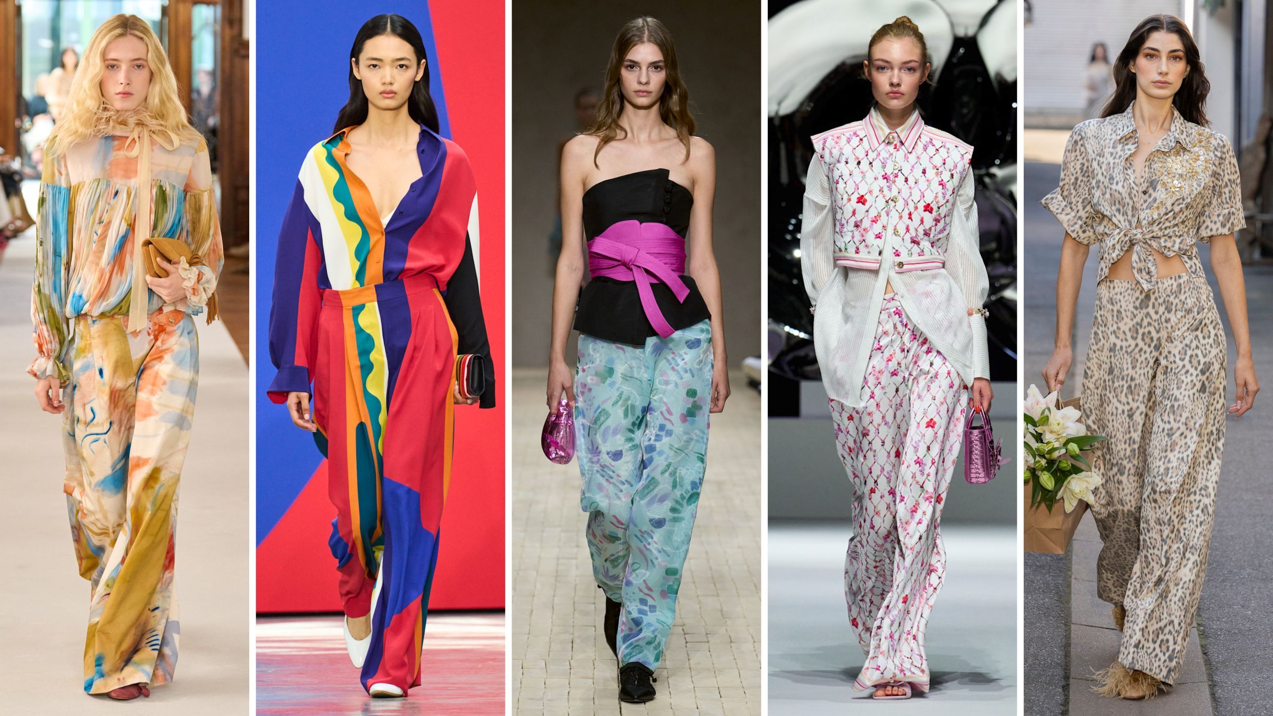 Da sinistra, outfit dalle collezioni PE26 di Ulla Johnson, Akris, Emporio Armani, Genny ed Ungaro - Credits: Launcmetrics.com/Spotlight